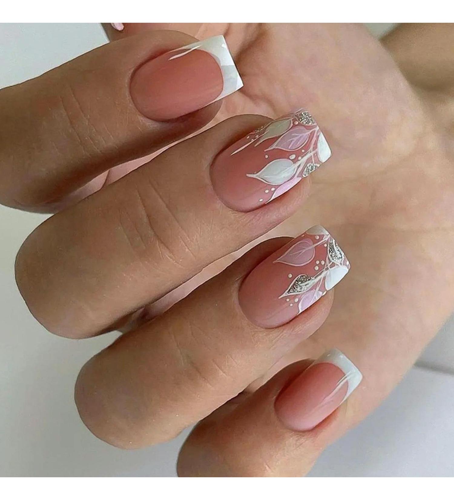 24pcs Summer Short False Nails Purple Gradient Glitter Fake Nail Tips Full Cover Wearable for Girl Full Cover Press On Nails W652