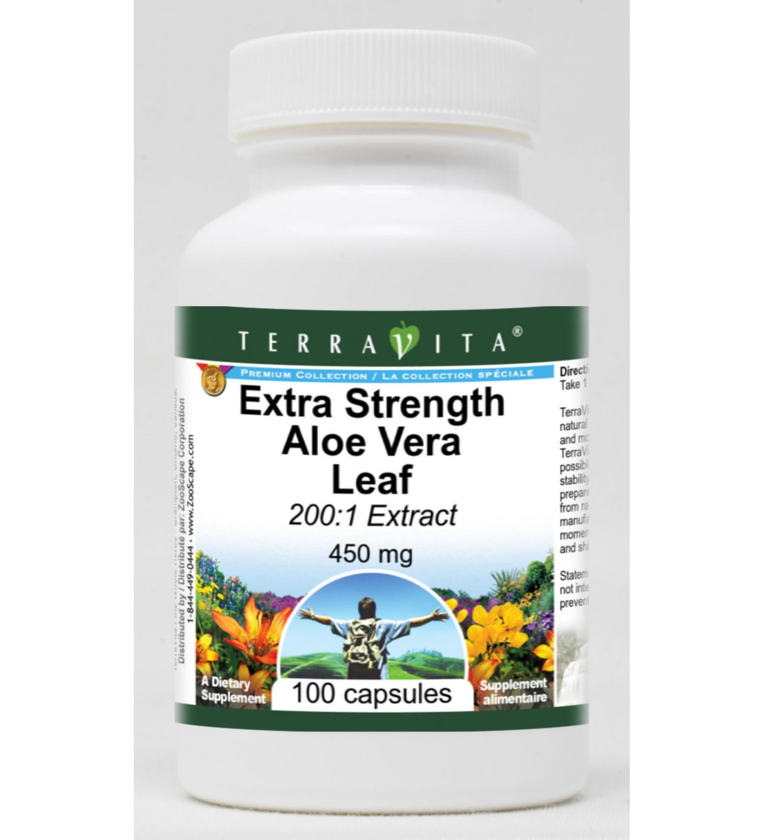 Extra Strength Aloe Vera Leaf 200:1 Extract - 450 mg (100 Capsules ZIN: 514071) - Buy Online on GoSupps.com