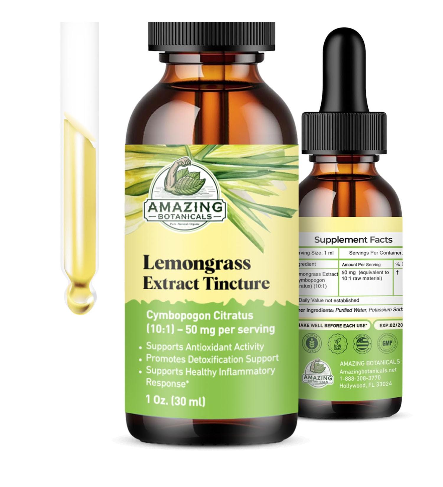 Amazing Botanicals Lemongrass Tincture Organic Cymbopogon Citratus Extract Liquid Natural Herbal Supplement for Wellness 30ml (1oz) 1 Fl Oz (Pack of 1) - Buy Online on GoSupps.com