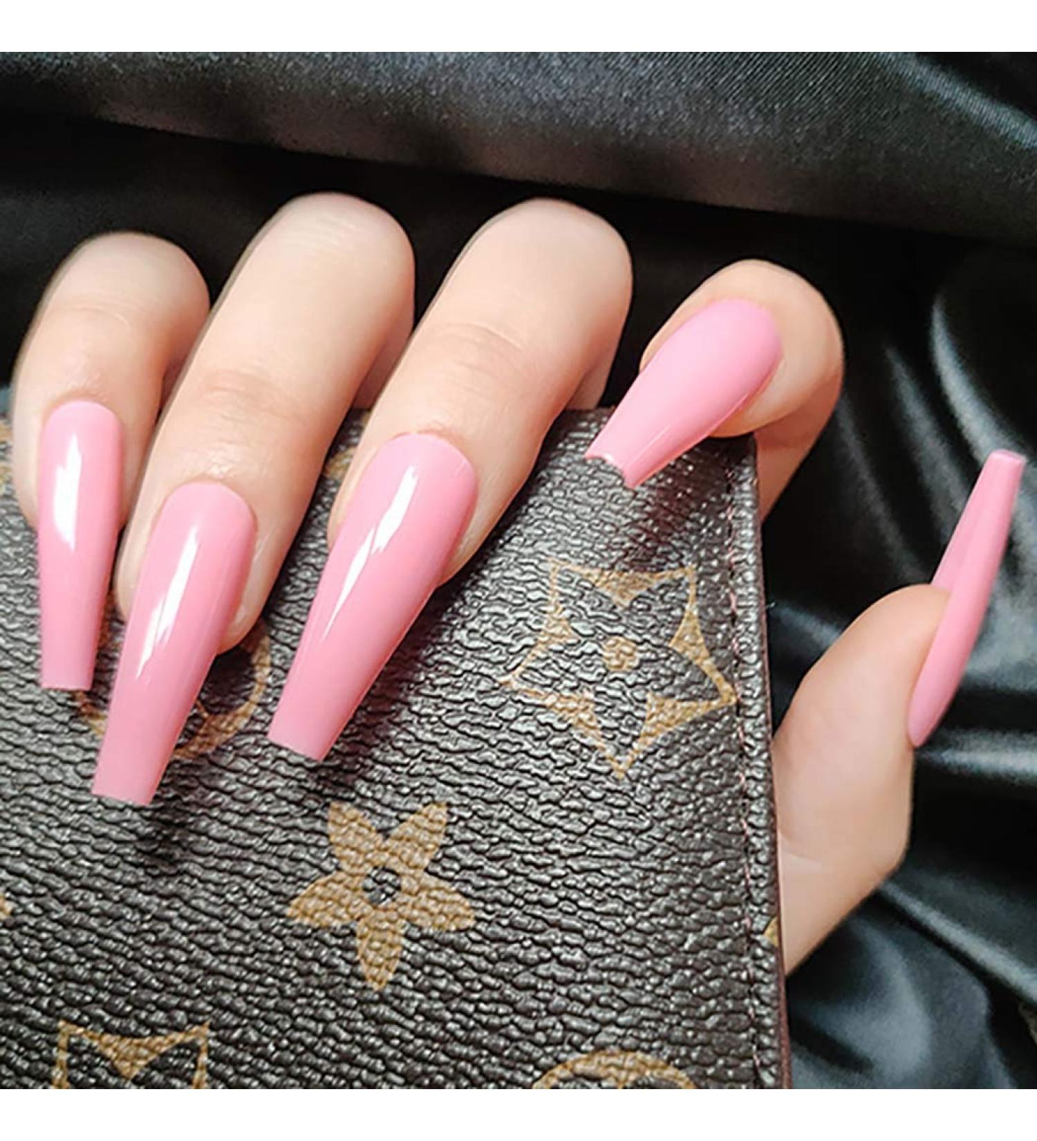 Sethain Shiny Coffin False Nails - Blue Ballerina Long Press-On Fingernails for Women & Girls (Complete Coverage) - Buy Online on GoSupps.com