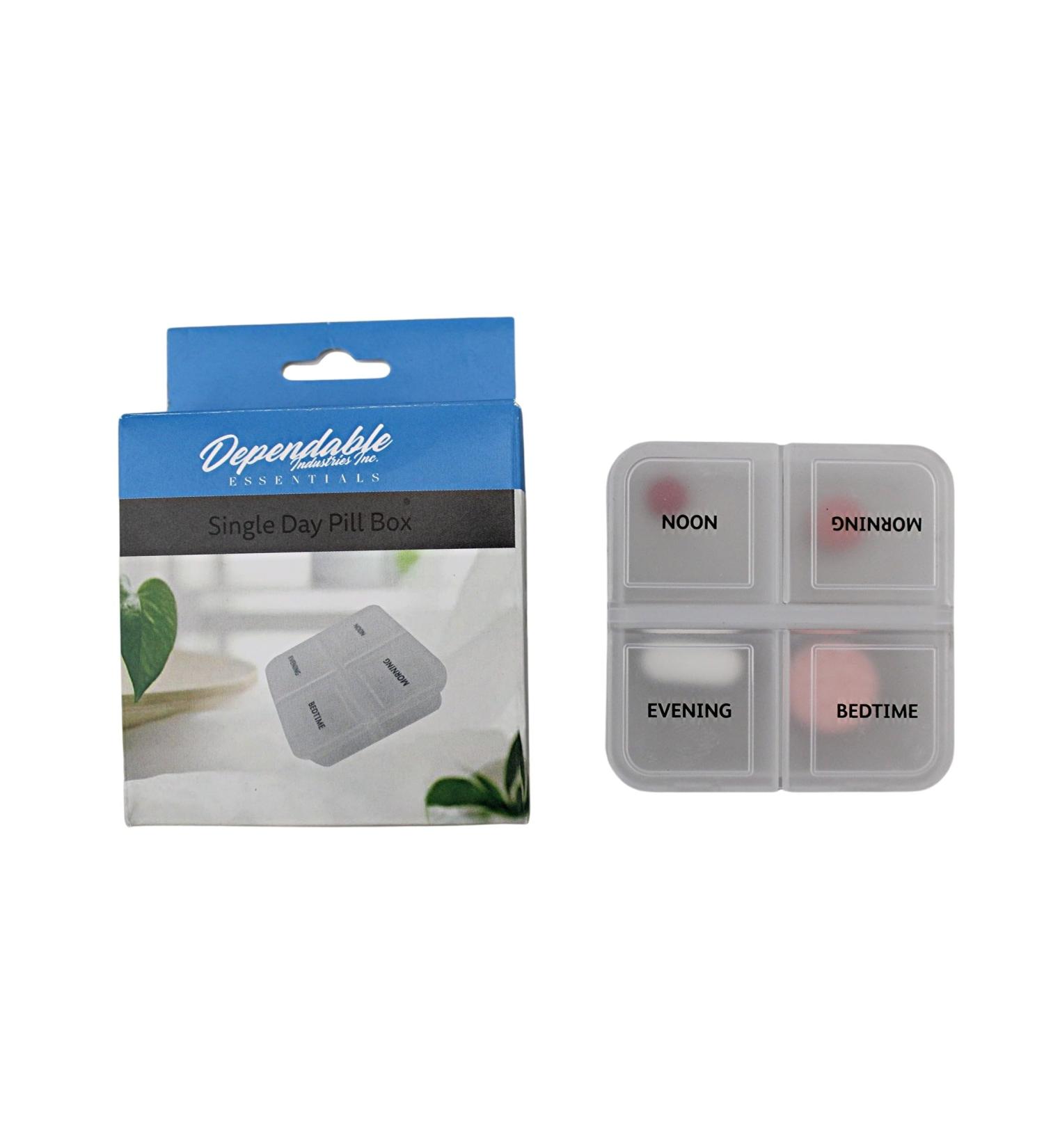Single Day Pill Box - Compact Travel Organizer with 4 Compartments for Morning Noon Evening & Bedtime - Perfect for Pocket or Bag - Buy Online on GoSupps.com