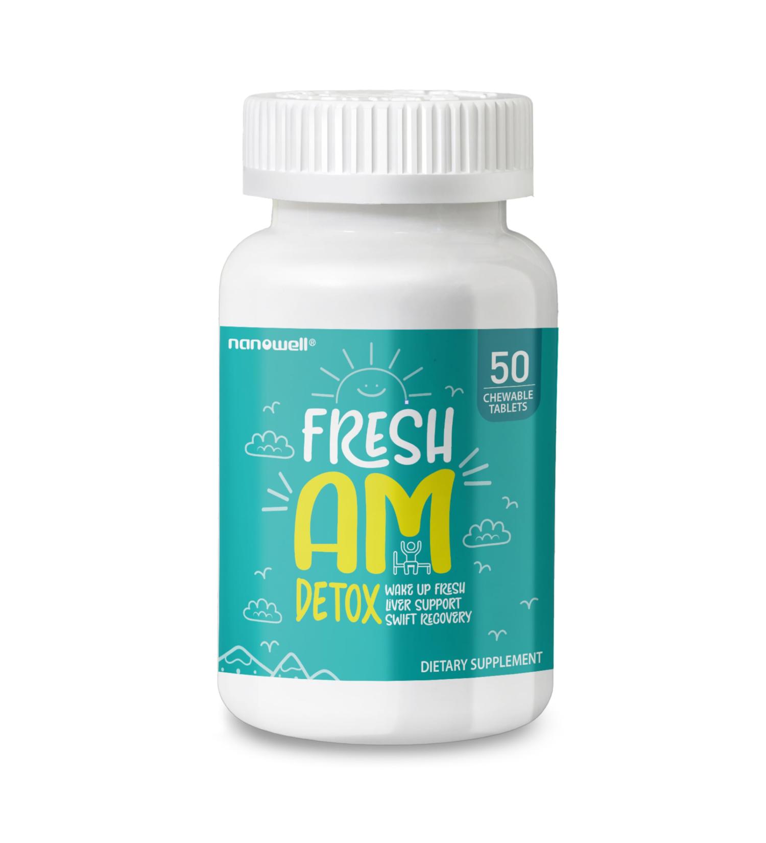 NANOWELL Fresh AM Detox - Liver Health Support Supplement with DHM Milk Thistle Vitamin C B1 & B2-50 Chewable Tablets for Detox and Recovery 50 Count (Pack of 1) - Buy Online on GoSupps.com