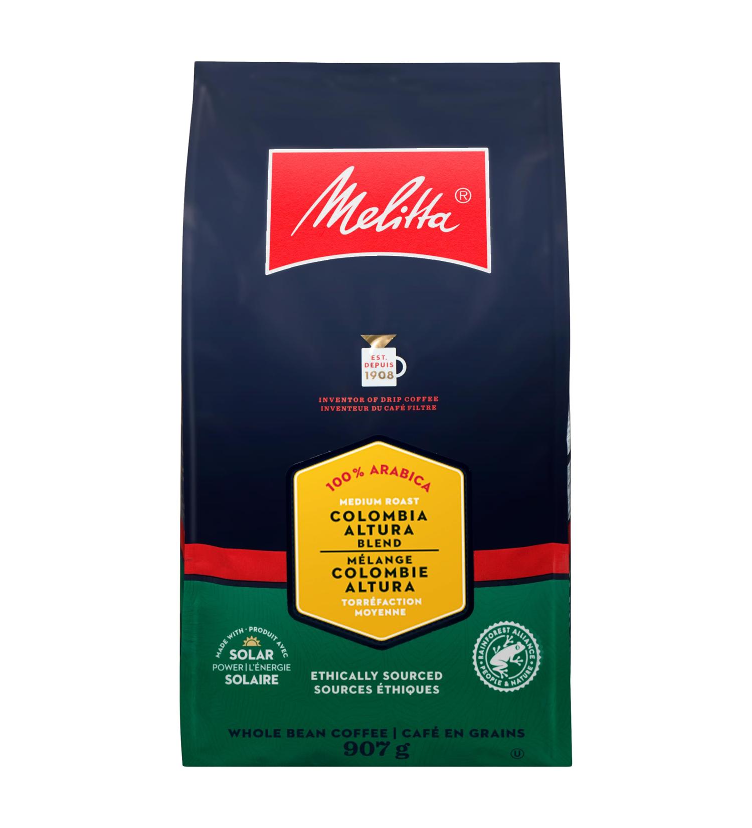 Melitta Colombia Altura Blend Whole Bean Coffee Rainforest Alliance Certified Medium Roast Arabica Beans 907g - Buy Online on GoSupps.com