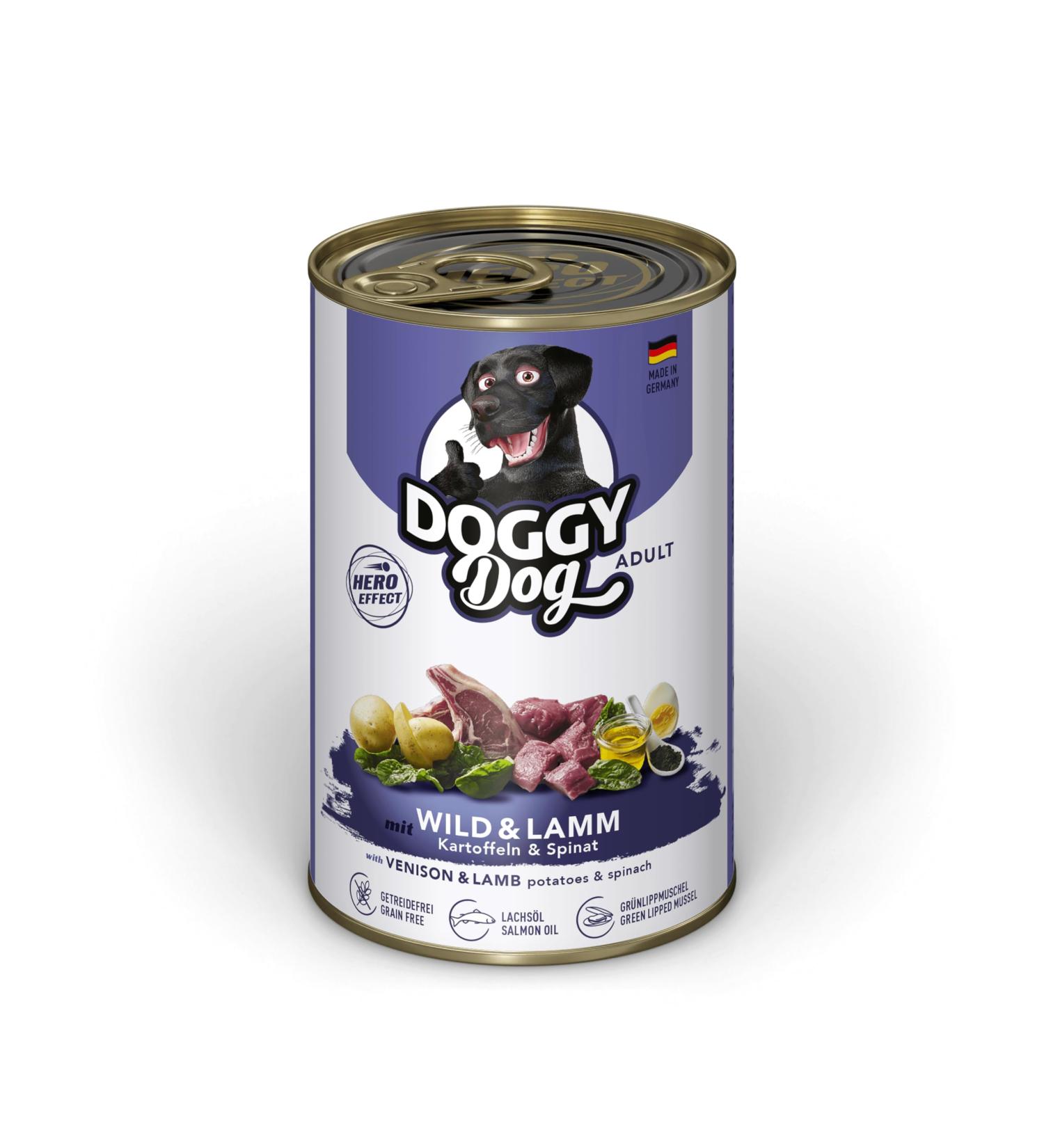 DOGGY Dog Pat Wild & Lamb - 6 x 400 g - Wet dog food - Grain free - With salmon oil and green-lipped mussel - Complete food with spinach and potatoes - Made in - Buy Online on GoSupps.com