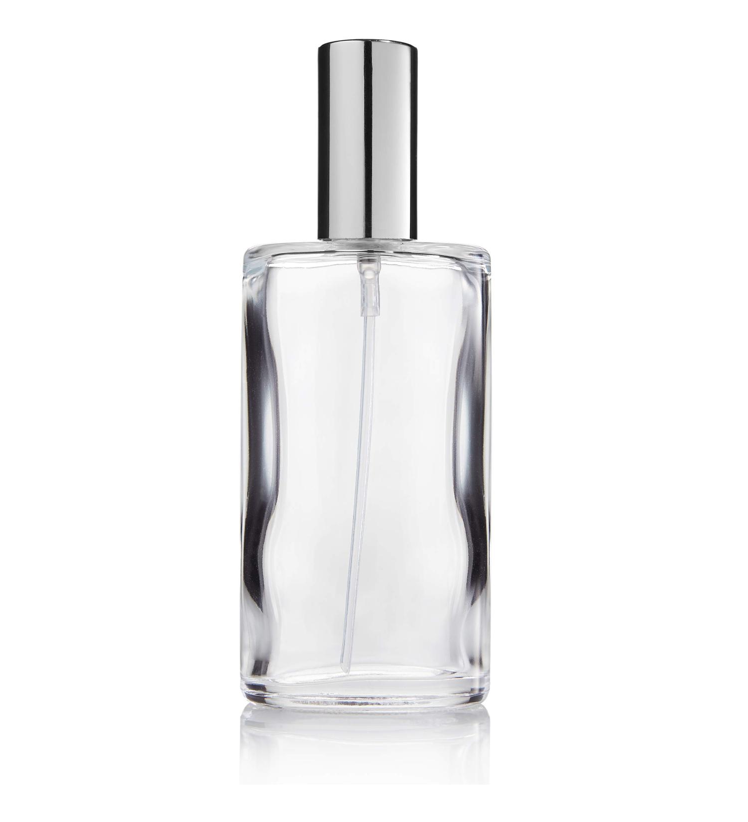Fantasia Empty Perfume Bottle with Atomizer - 100ml Clear Glass Flakon Refillable Oval Design Silver Cap - Perfect for DIY Fragrance - Buy Online on GoSupps.com