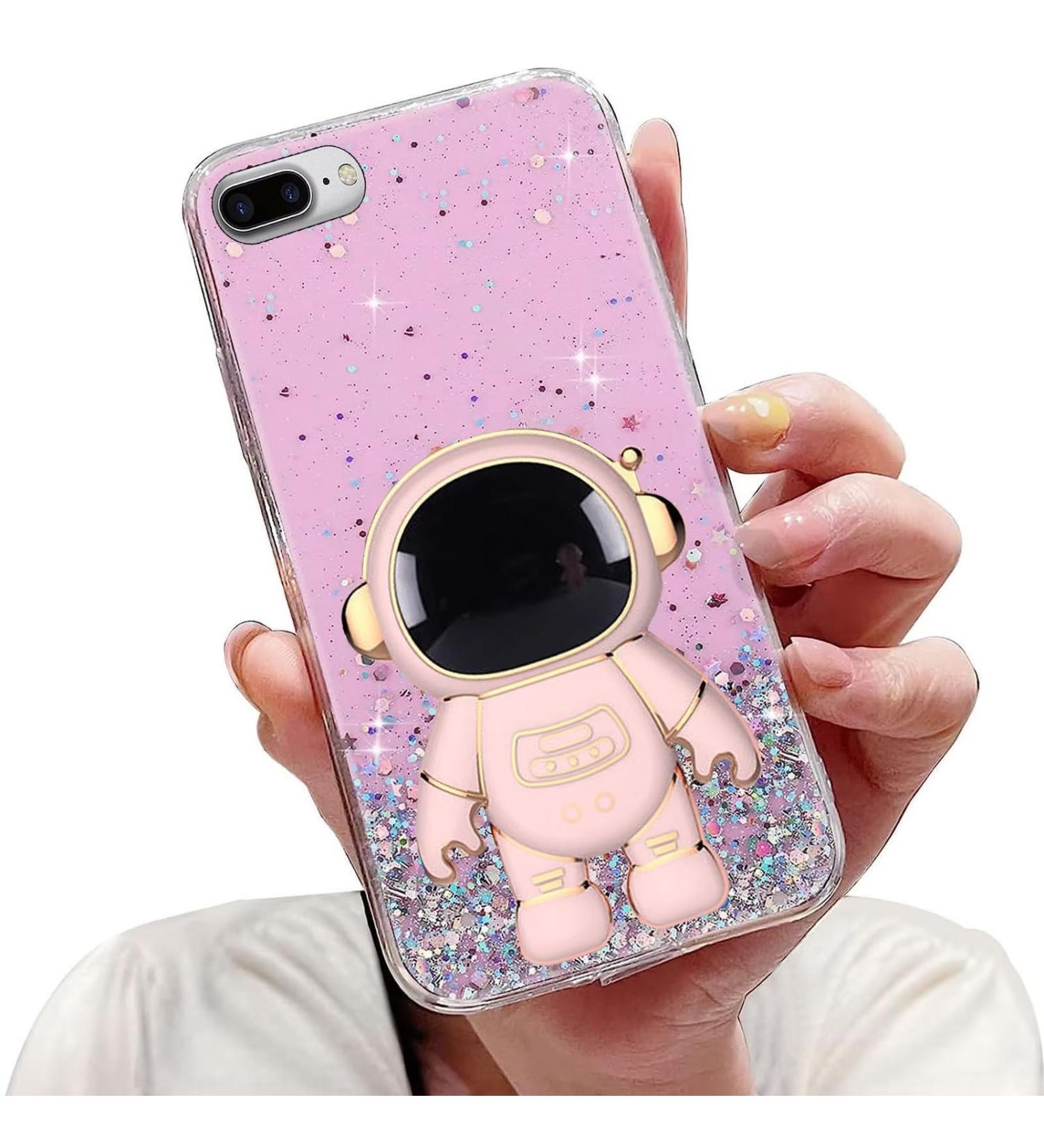 Tivenfezk Nadoli for iPhone 7 Plus/8 Plus - Astronaut Hidden Stand Glitter Soft Silicone Case - Pink Bling Protective Cover - Buy Online on GoSupps.com