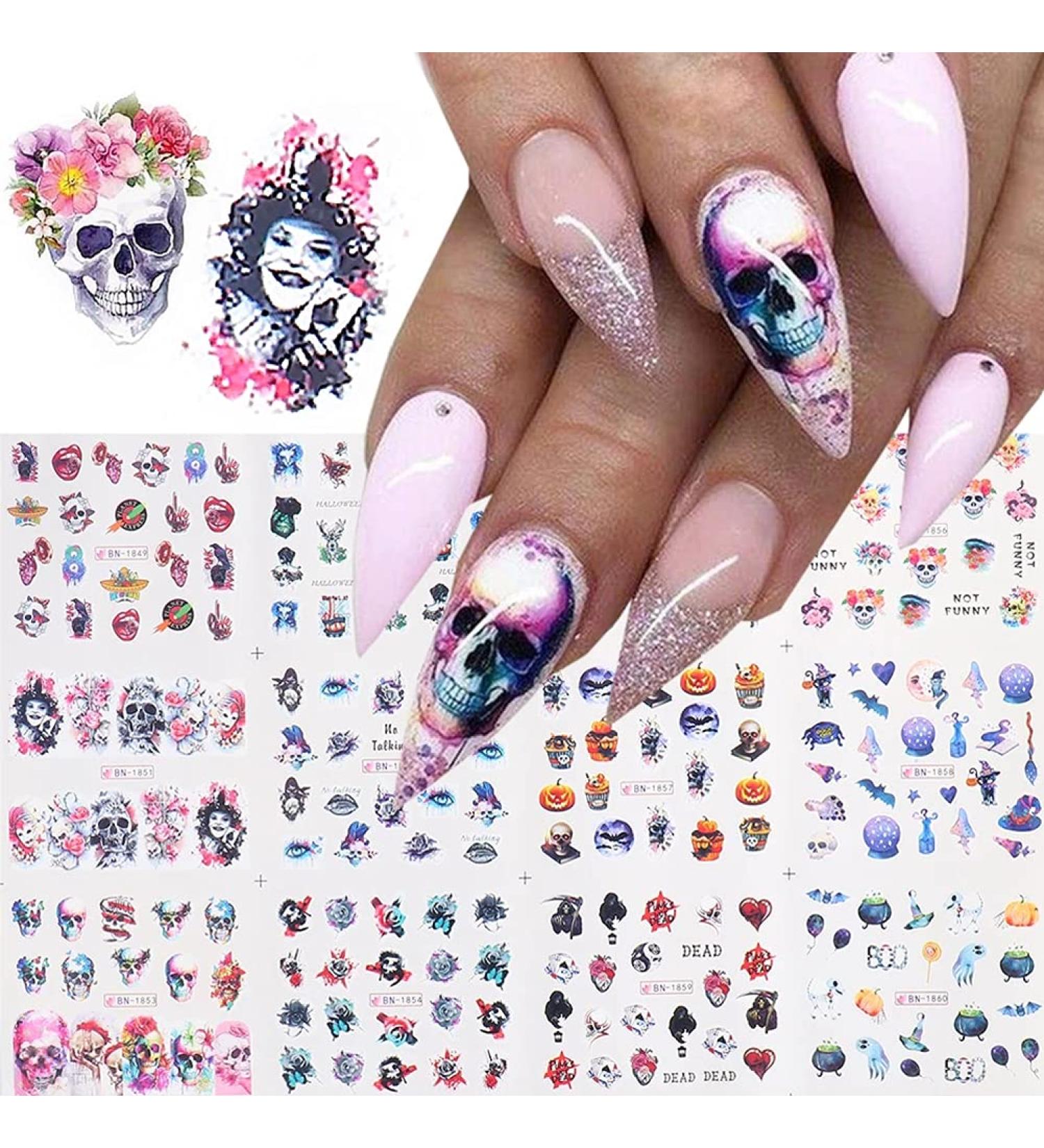 Day of The Dead Skull Nail Stickers - Water Transfer Decals for Halloween Nail Art - 12PCS Style C - Buy Online on GoSupps.com