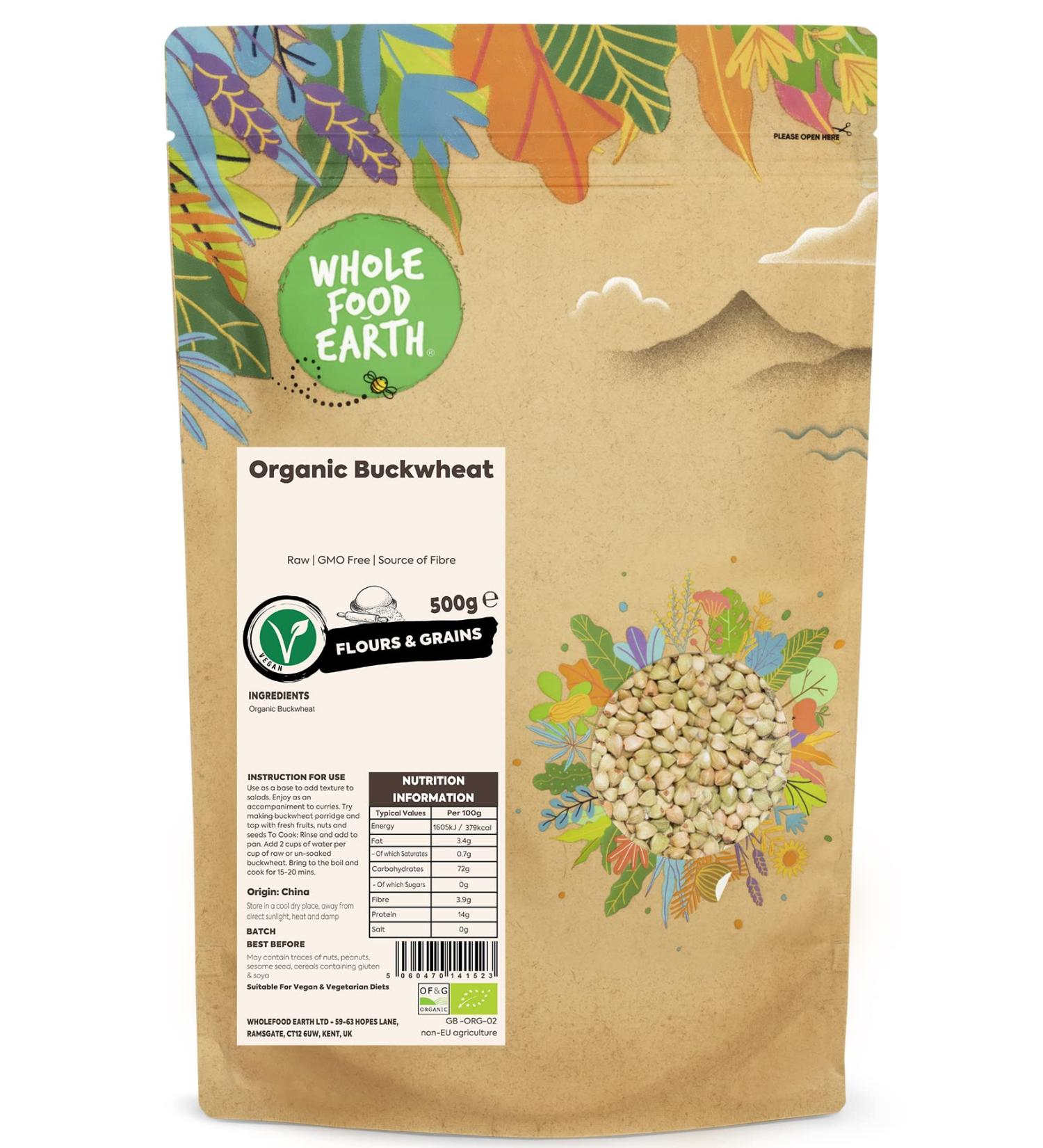 Wholefood Earth Organic Buckwheat 500g - GMO Free, Vegan, Source of Fibre | Certified Organic - Buy Online on GoSupps.com