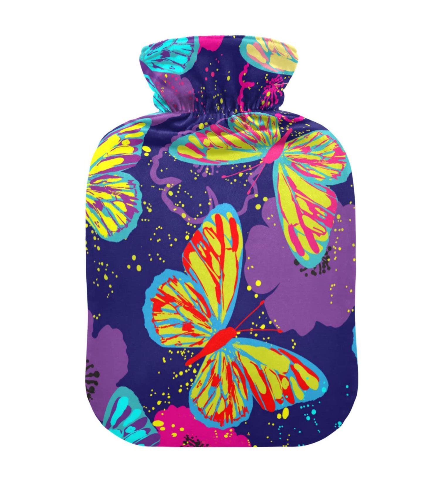 Colorful Butterfly Hot Water Bottle with Cover - 2L Pain Relief for Women & Adults - Hand & Foot Warmer - Buy Online on GoSupps.com