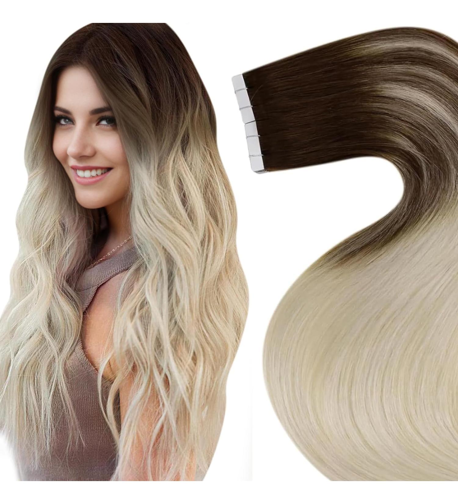 Shop Laavoo Invisible Tape Extensions - Real Remy Hair Balayage Blonde & Dark Brown Ombre - 50cm 50g 20pcs #4/60 | International Shipping Available - Buy Online on GoSupps.com