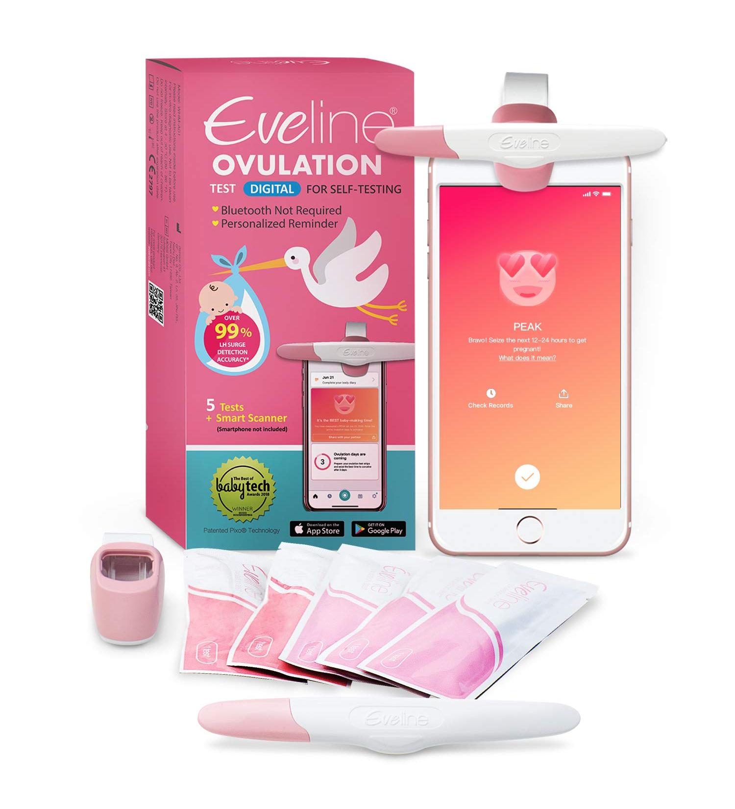 Eveline Digital Ovulation Predictor Test Kit - Smart Scanner, 5 Fertility Test Strips - FDA Listed for 99% Accuracy - Pregnancy Must-Haves - 1 Cycle Supply - 1 Count - Buy Online on GoSupps.com