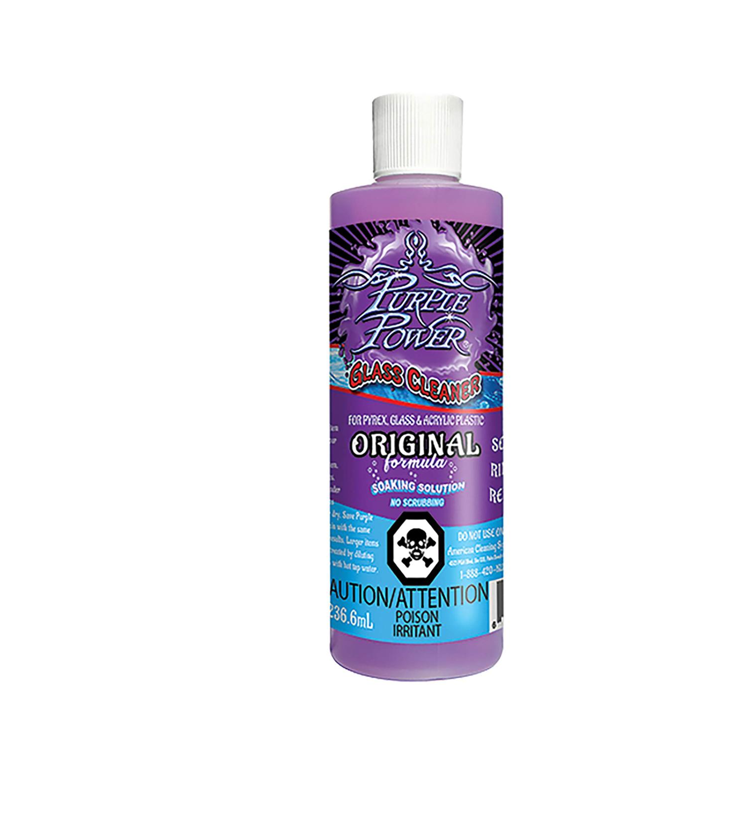 Purple Power Glass Cleaner 8 OZ Bottle - Pyrex Glass & Acrylics Plastic Cleaner
