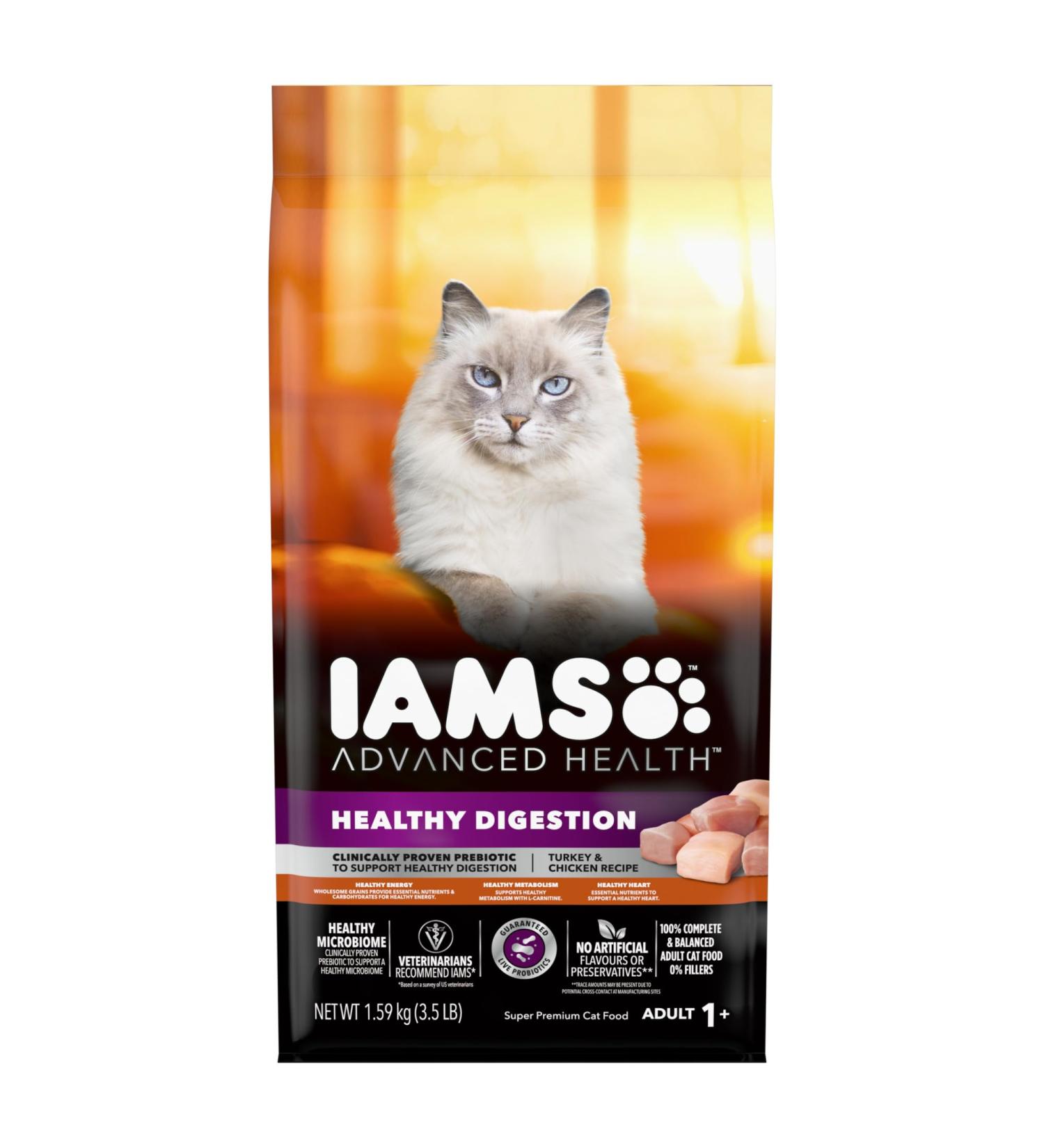 Iams Advanced Health Healthy Digestion Adult Dry Cat Food Turkey & Chicken Recipe 1.59kg Bag - Buy Online on GoSupps.com