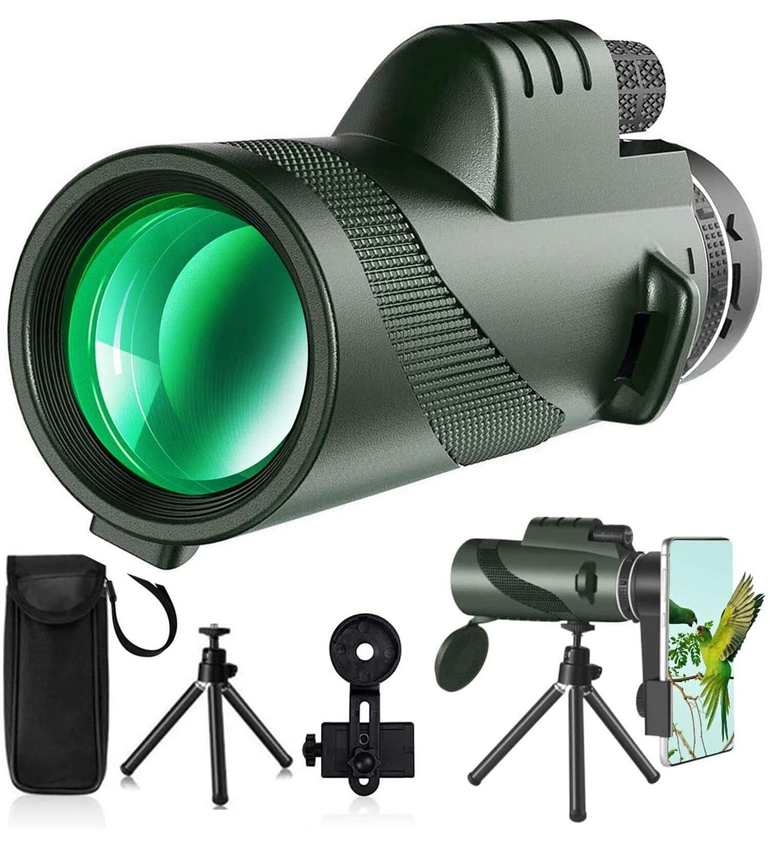 80x100 Monocular Telescope | Low Night Vision Monoculars HD for Adults | High Powered with Smartphone Adapter | Great for Hunting, Wildlife, Bird Watching | Travel, Camping, Hiking | Green-G - Buy Online on GoSupps.com