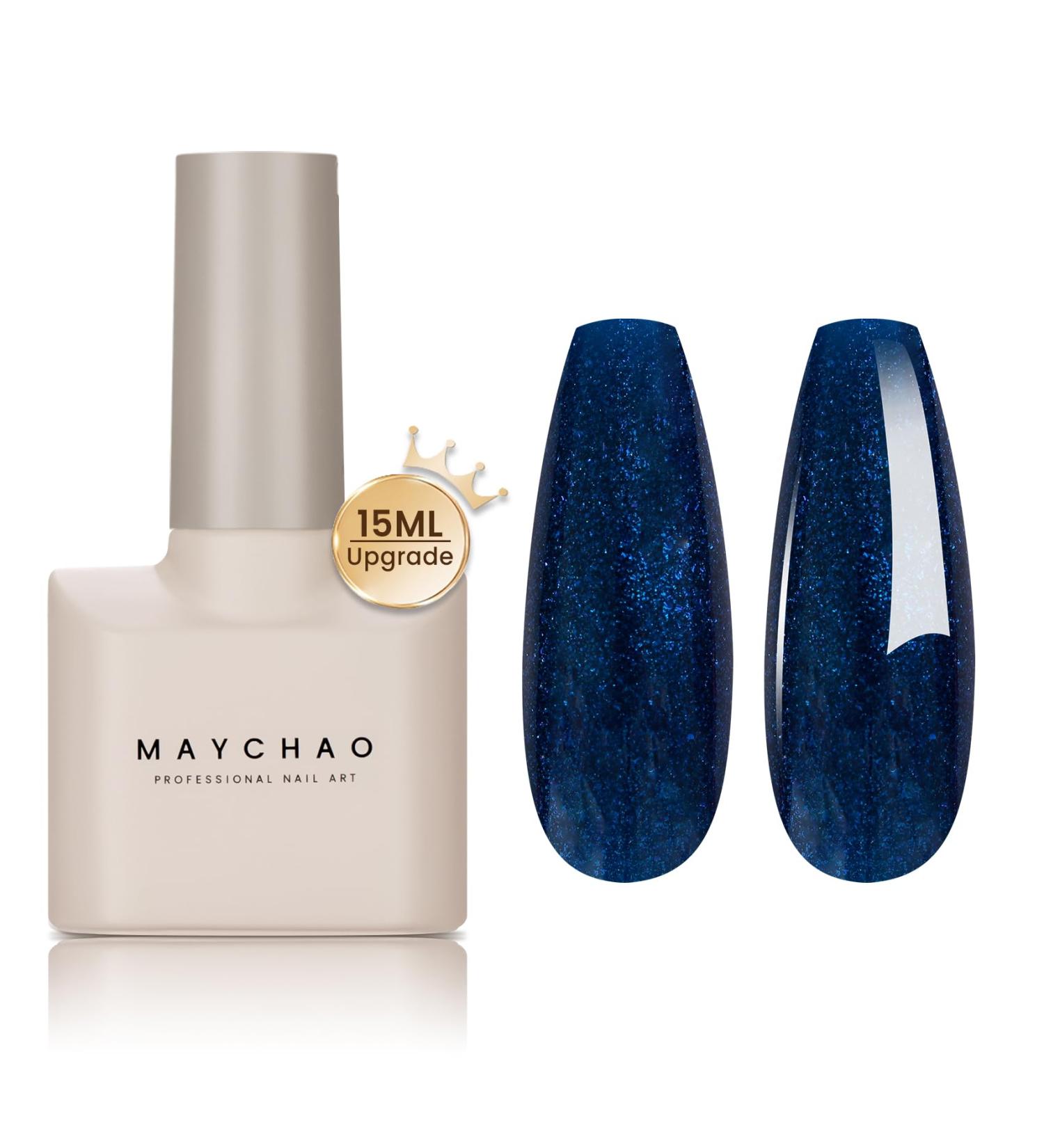 Maychao Deep Blue Glitter Gel Nail Polish 15ml - Soak Off UV LED Blue Gel Polish for Salon-quality Manicures at Home | 0.5 OZ - Buy Online on GoSupps.com
