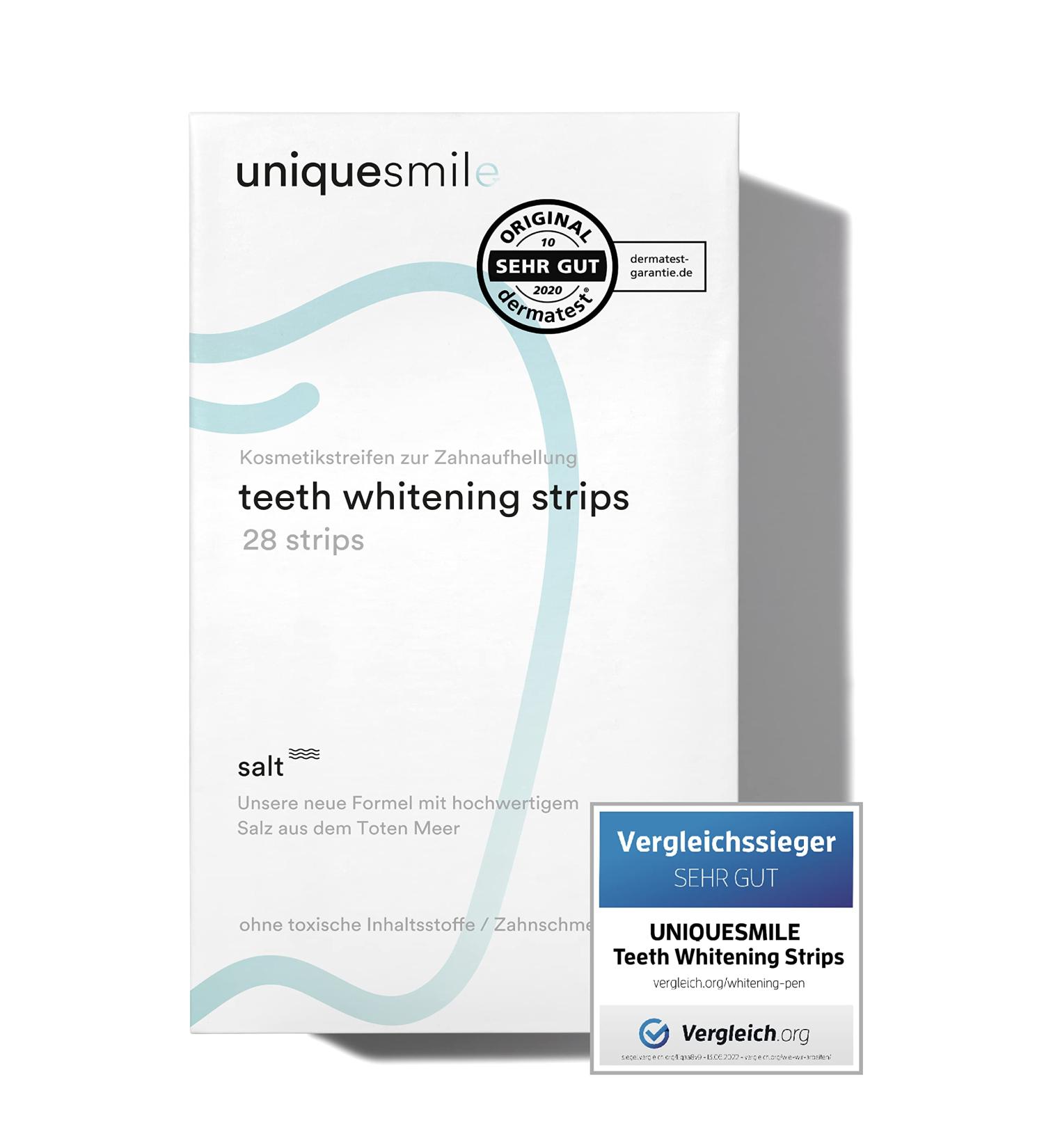 Uniquesmile Teeth Whitening Strips - Peroxide Free Natural Ingredients - 28 Pieces - Innovative Whitening Solution - Buy Online on GoSupps.com