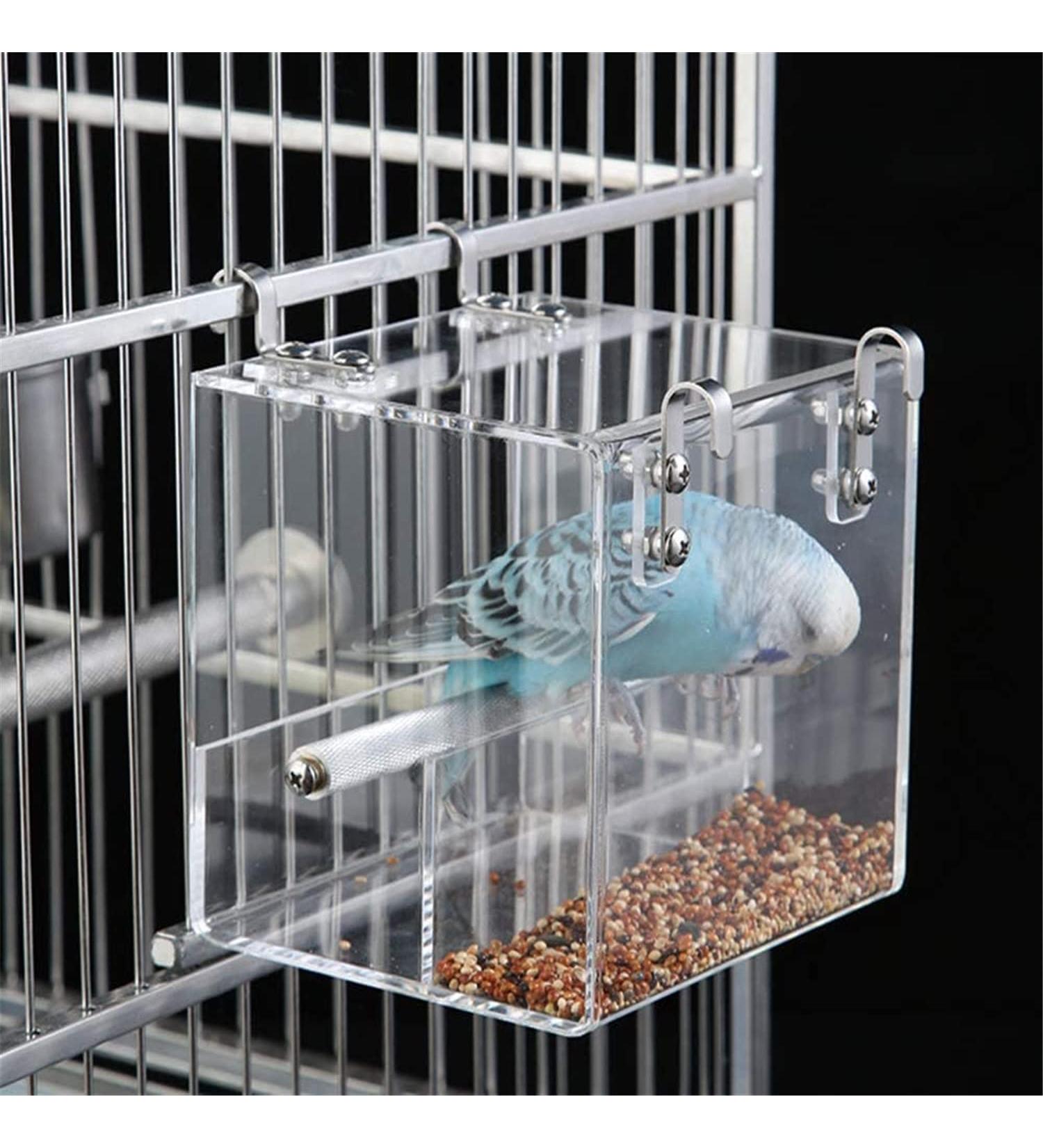 Gurecod Automatic Bird Feeder - No Mess Seed Food Container for Canaries Parakeets & Finches (21x21x21cm) - International Shipping Available - Buy Online on GoSupps.com
