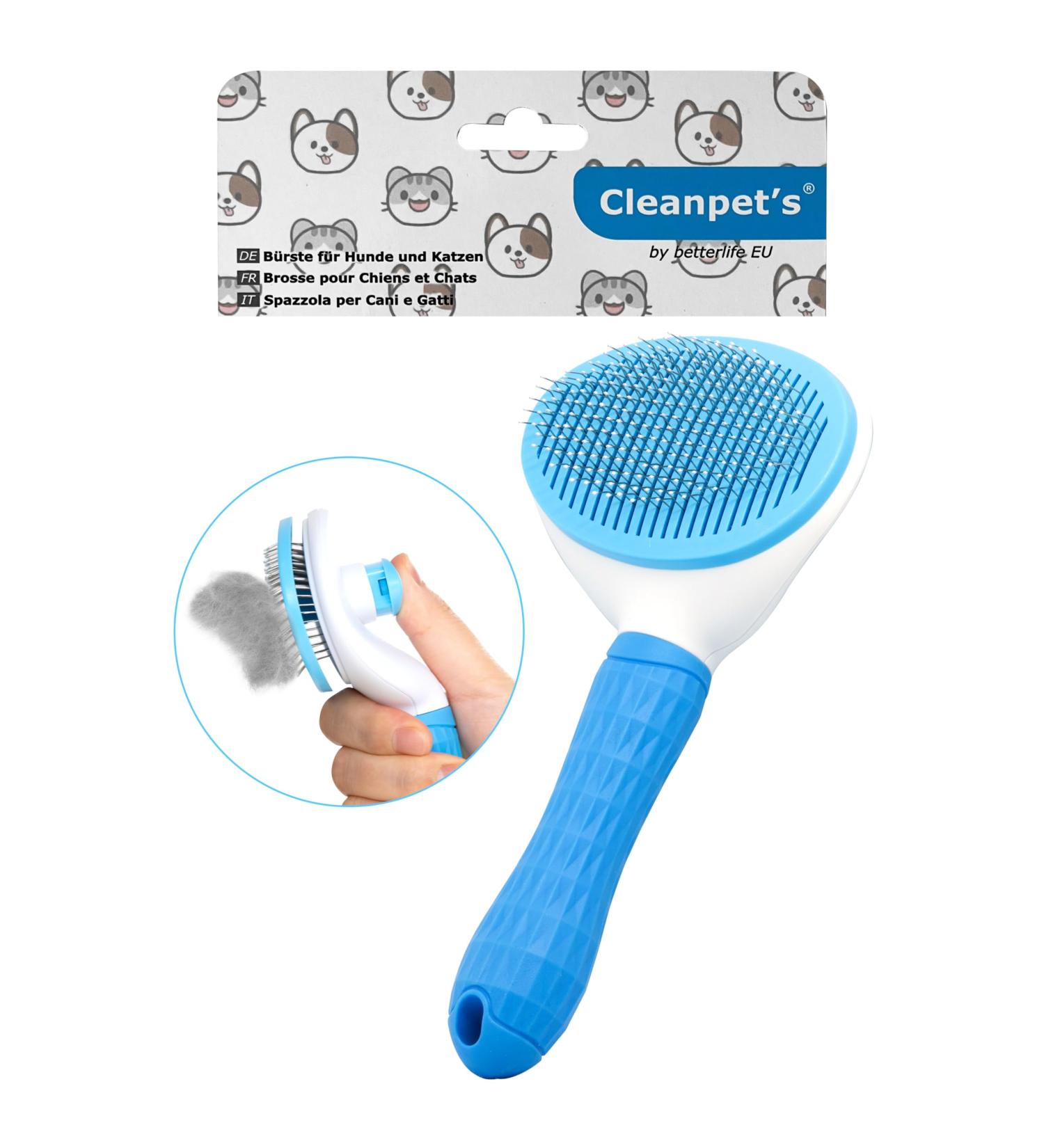 Cleanpets Self-Cleaning Dog & Cat Brush - Perfect for Short & Long Hair - Removes Undercoat - Blue - Buy Online on GoSupps.com