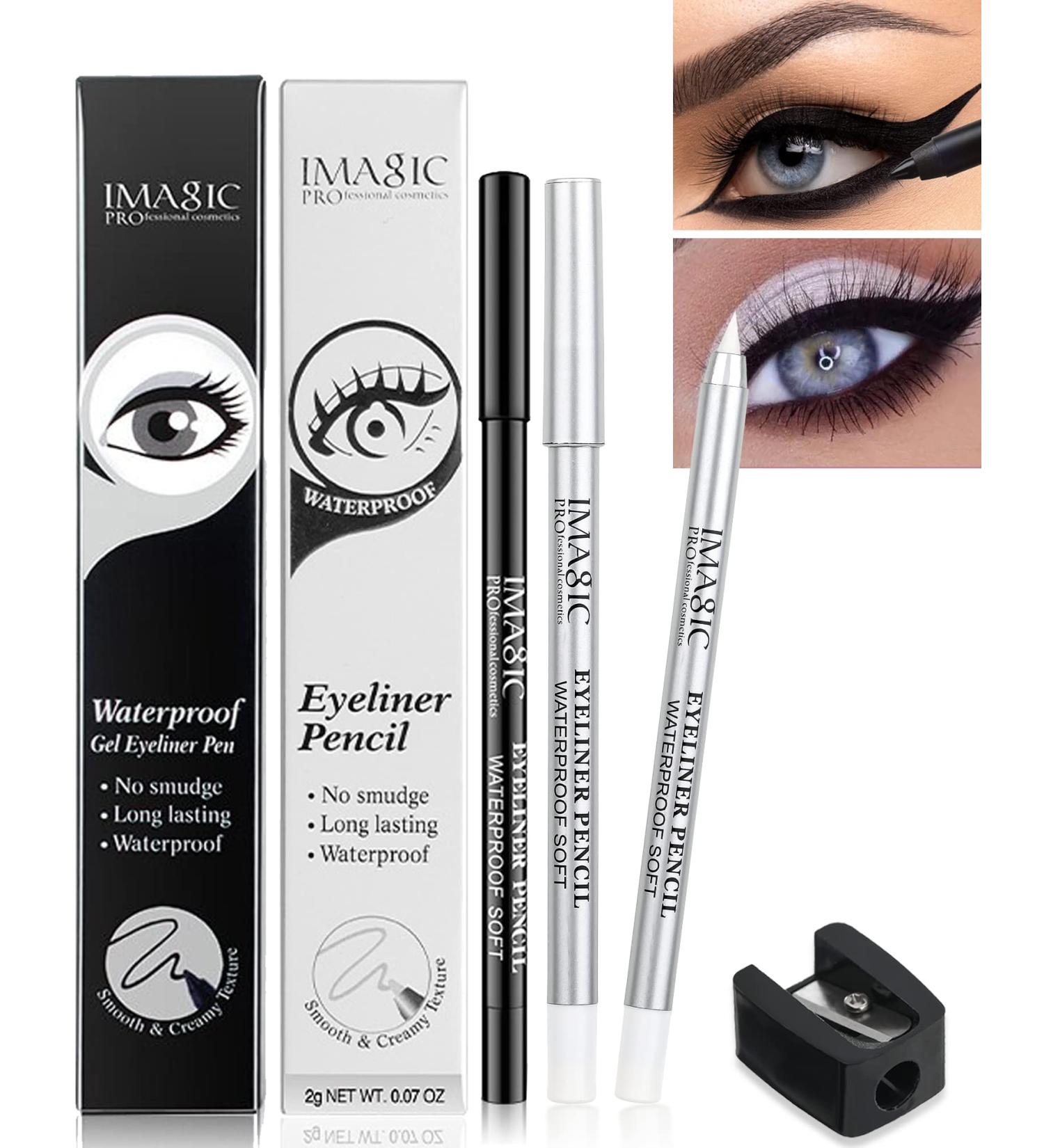 Black & White Gel Eye Liner Pencil Set with Highlighter, Matte Waterproof Formula - Long Lasting Eyeliner Makeup Pencil with Sharpener - Buy Online on GoSupps.com