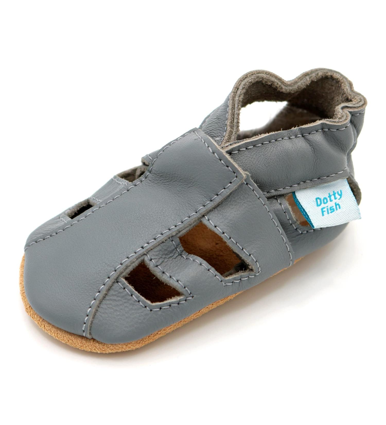 Dotty Fish Soft Leather Toddler Sandals | Non-Slip Suede Soles | Grey, 2-3 Years - Buy Online on GoSupps.com
