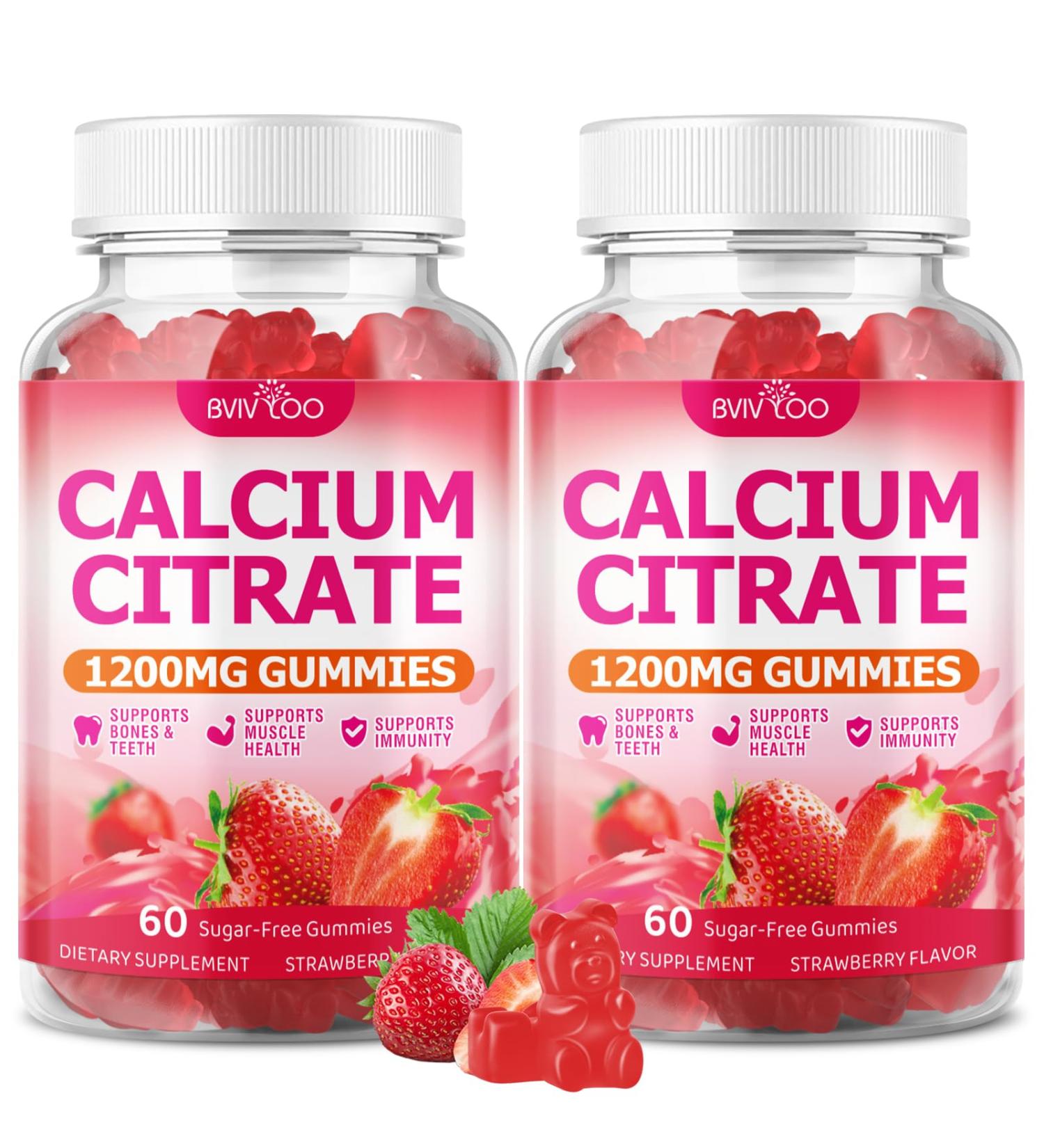 2 Packs High Absorption Calcium Citrate Gummies 1200mg - Bone & Teeth Support for Adults & Kids Vegan Sugar-Free Gummies Strawberry Flavor 120 Count 2pack - Buy Online on GoSupps.com