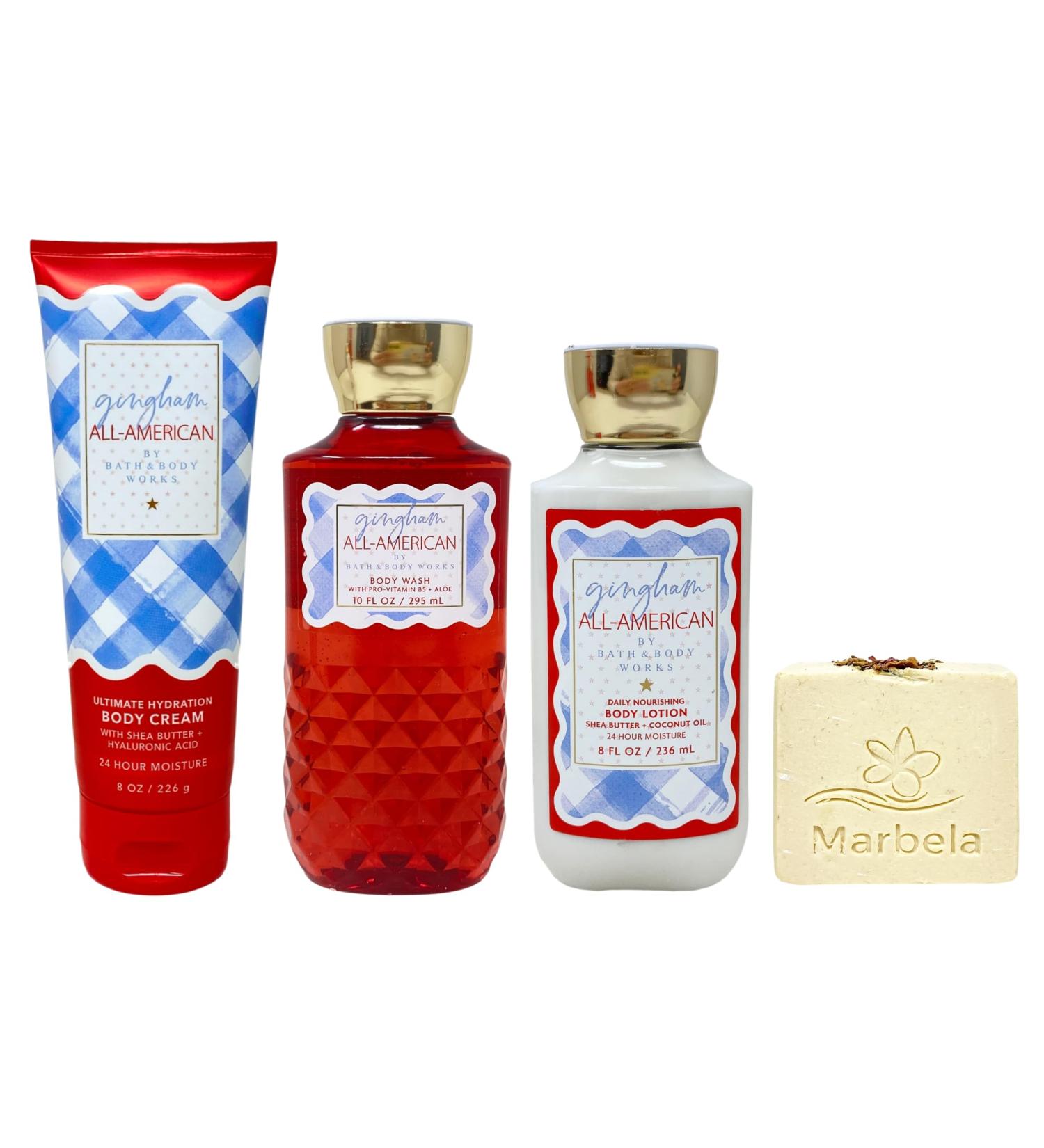 Bath & Body Works Gingham All-American Ultimate Hydration Body Cream Body Wash and Daily Nourishing Body Lotion with a Creamy Rose Bar Soap - Buy Online on GoSupps.com