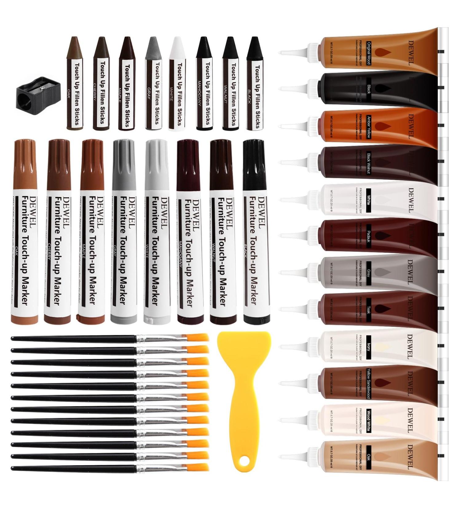 DEWEL Wood Filler & Repair Kit - 42 Set | Wax Pen Touch Up Paint Pens Scratch Remover for Wood Floors & Furniture - Buy Online on GoSupps.com