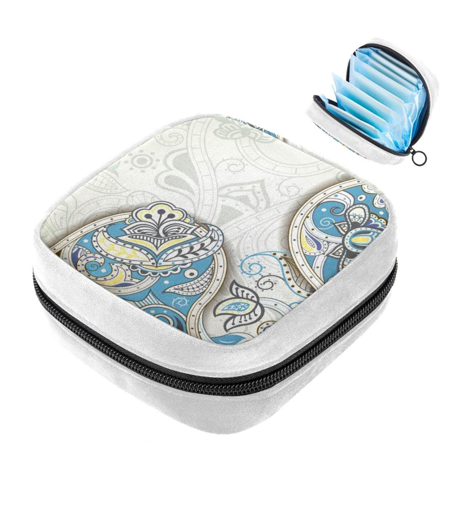 GIAPB Sanitary Napkin Storage Bag - Blue Chinoiserie Makeup & Period Pouch - Buy Online on GoSupps.com