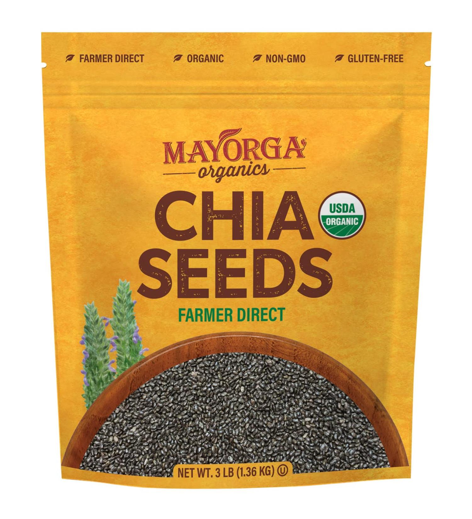 Mayorga Organics Raw Chia Seeds 3lb - USDA Organic, Gluten-Free, Non-GMO, Direct Trade, Kosher - Nutrient Dense Superfood - Buy Online on GoSupps.com