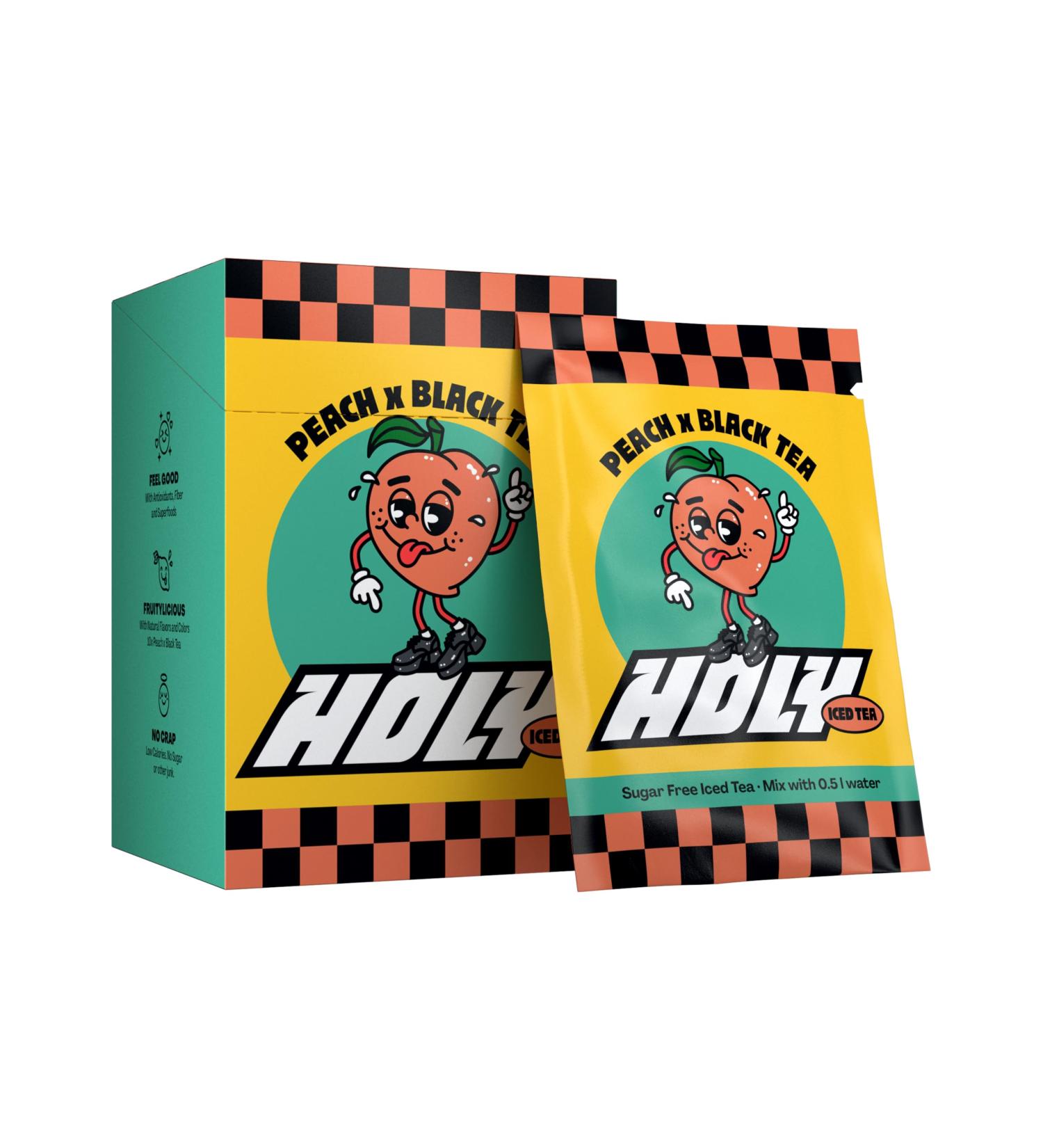 HOLY Iced Tea Lot de 10 bo tes de d gustation Peach x Nectarine x Black Tea avec poudre go t p che | 10 portions d'antioxydants et de superaliments | Th glac sans sucre | V g talien avec ar mes Peach x Nectrarine - Buy Online on GoSupps.com