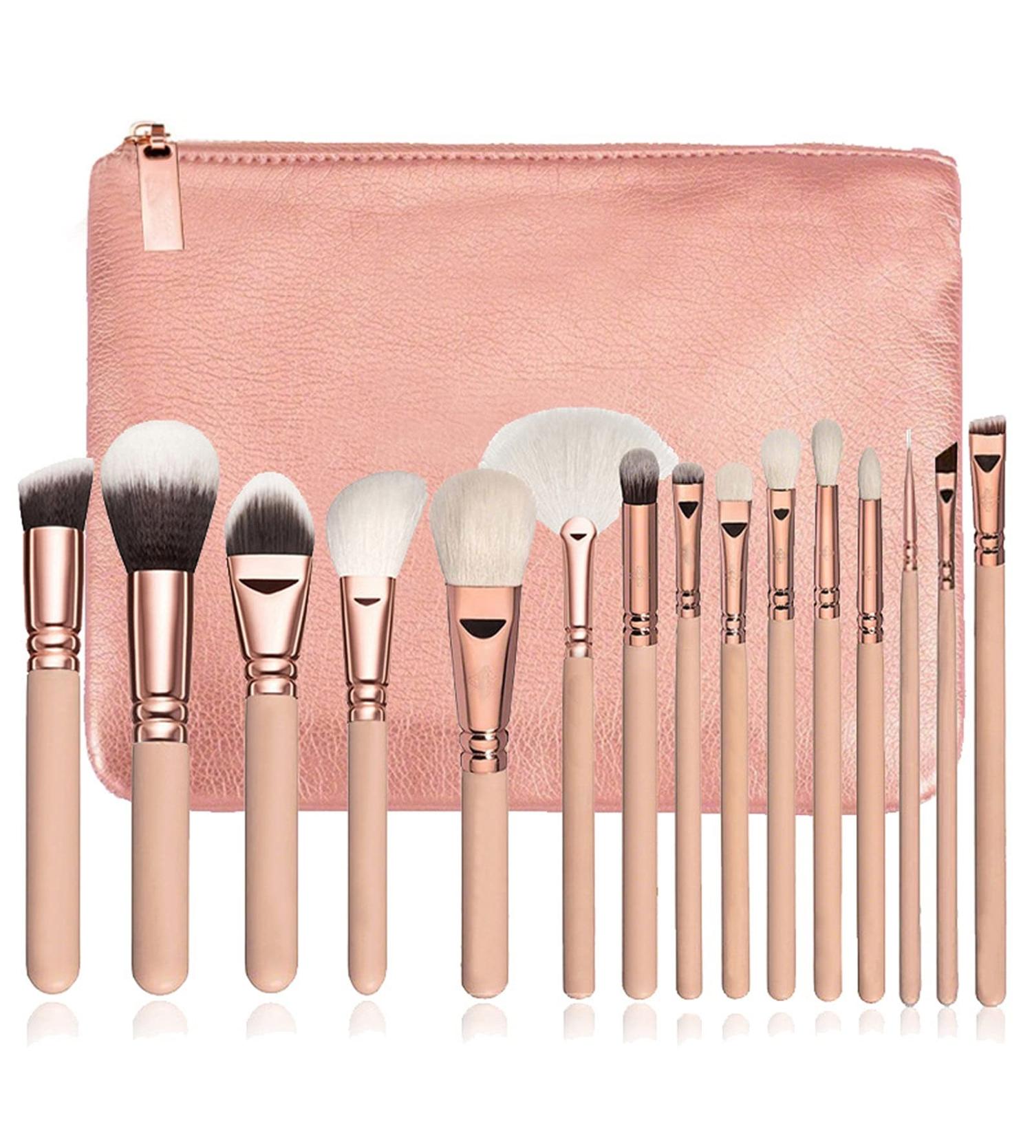 15 pc Portable Makeup Brush Set | Multifunctional Face & Eye Makeup Tools in Pink | International Shipping Available - Buy Online on GoSupps.com