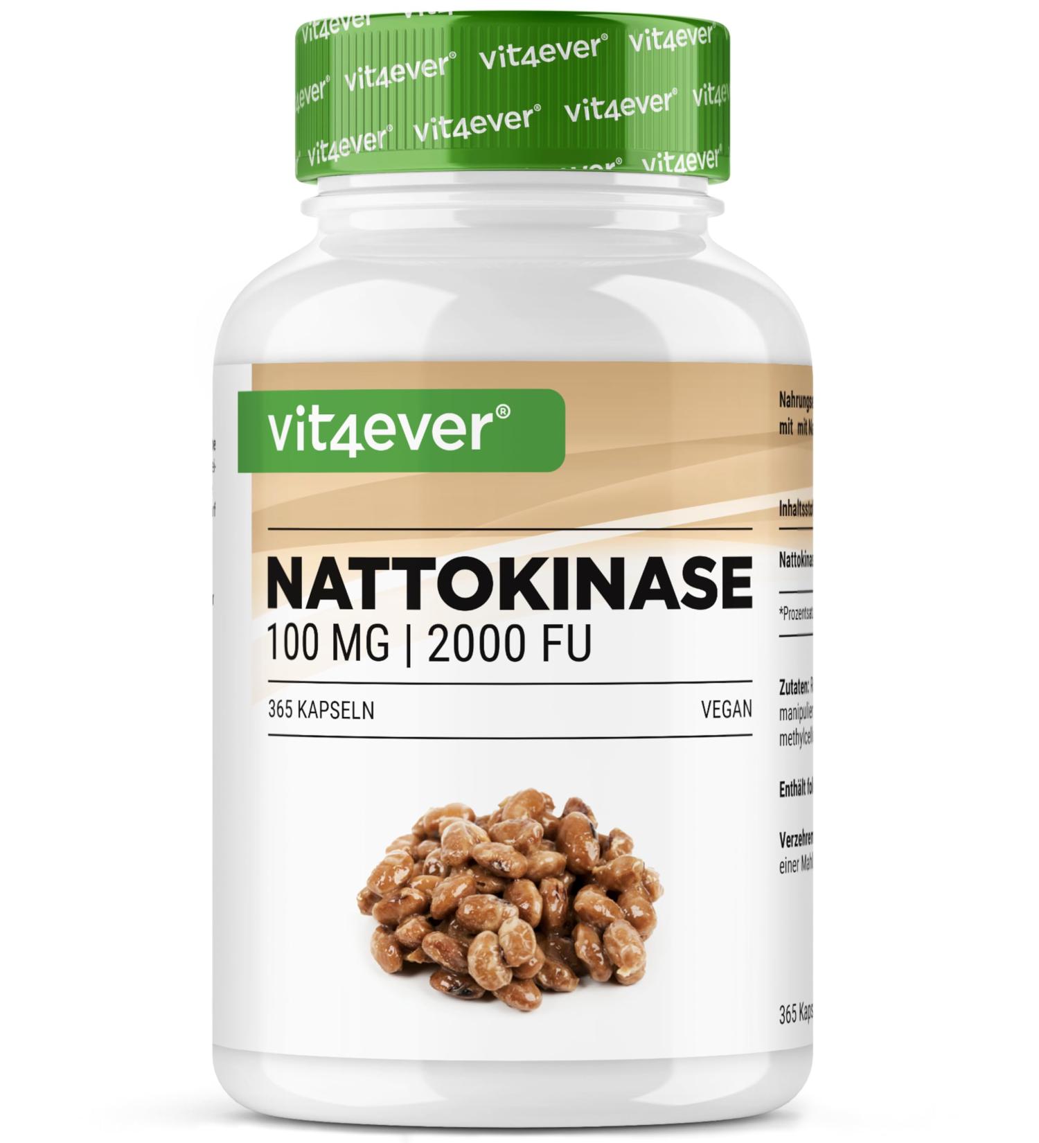 Nattokinase - 365 100mg Capsules (20 000 FU/g) - 12 Months Stock - Vegan - Non-GMO - No Additives - Buy Online on GoSupps.com