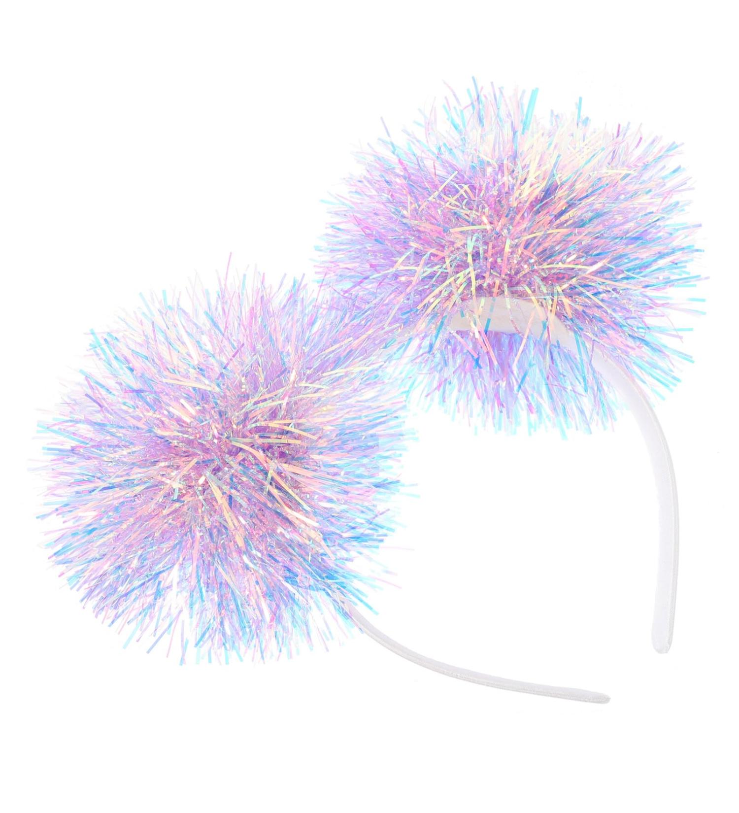 minkissy Foil Strips Pom Pom Headband Tinsel Pompom Ball Head Bopper Fluffy Ball Hair Loop Cosplay Hair Accessories for Christmass New Year Birthday Party Favors Purple - Buy Online on GoSupps.com