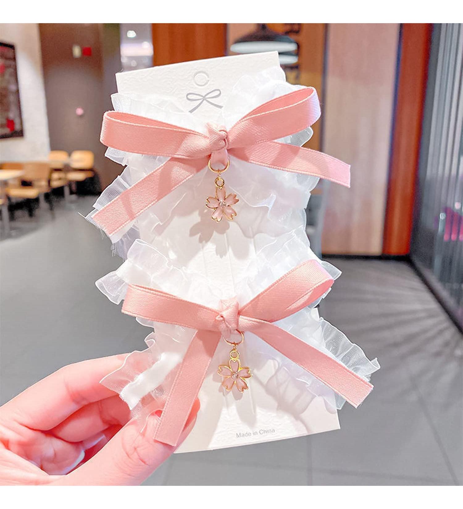 CHENYX Cute Velvet Barrettes - 2 Pack Little Girl Princess Hair Decoration | Pink Lace Bow Braid Ornaments for Girls - Buy Online on GoSupps.com