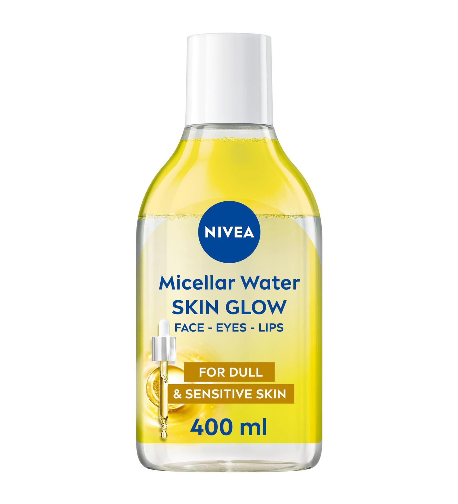 NIVEA Skin Glow Serum Infused Micellar Water (400ml) Revitalising Micellar Cleansing Water with Amino Acid and 5% Vitamin C and E Gentle Waterproof Makeup Remover - Buy Online on GoSupps.com