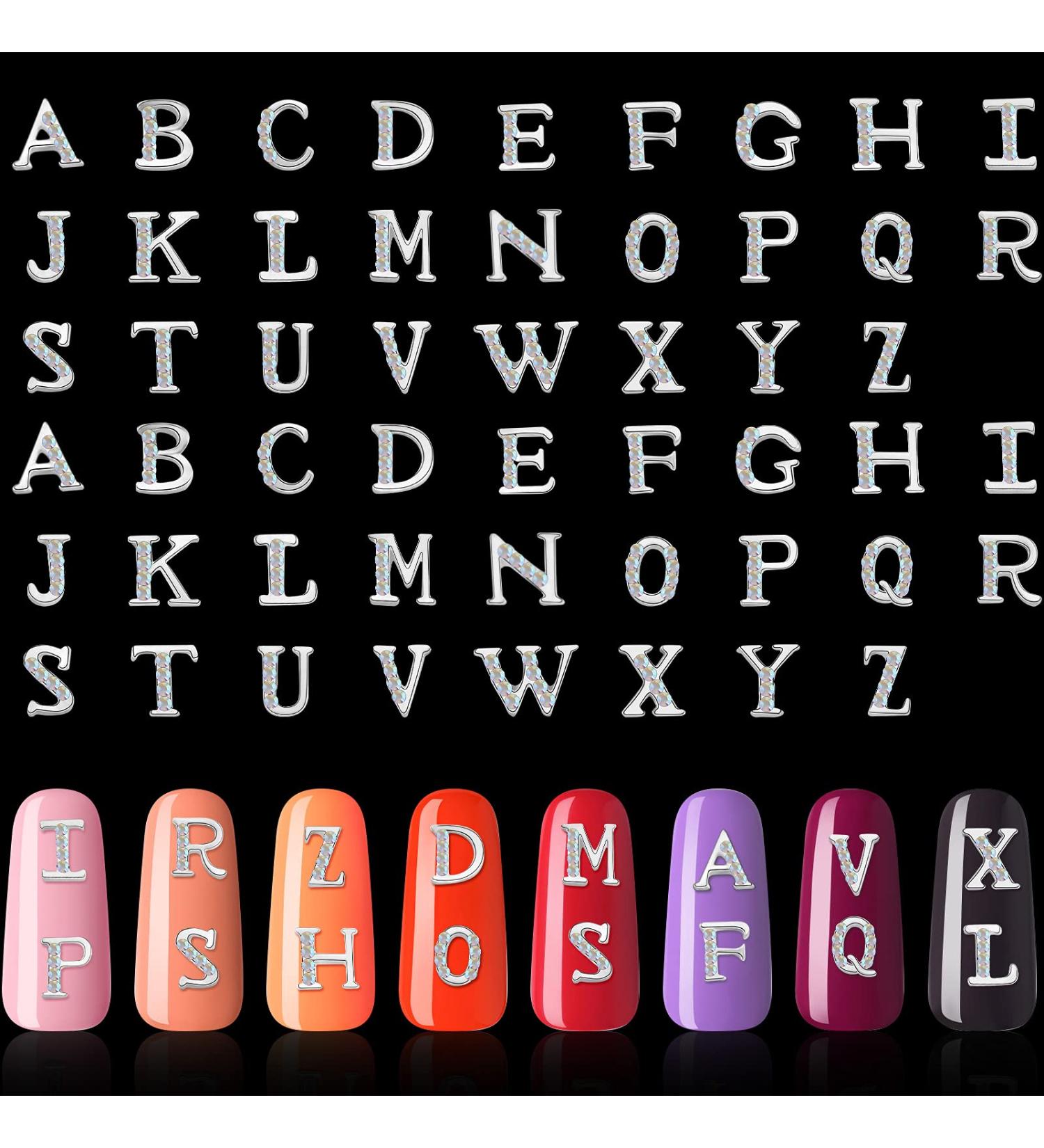 104-Piece 3D Letter Nail Studs & Rhinestone Crystal Decals | Alphabet Nail Art Decoration in Silver for Women & Girls - Buy Online on GoSupps.com