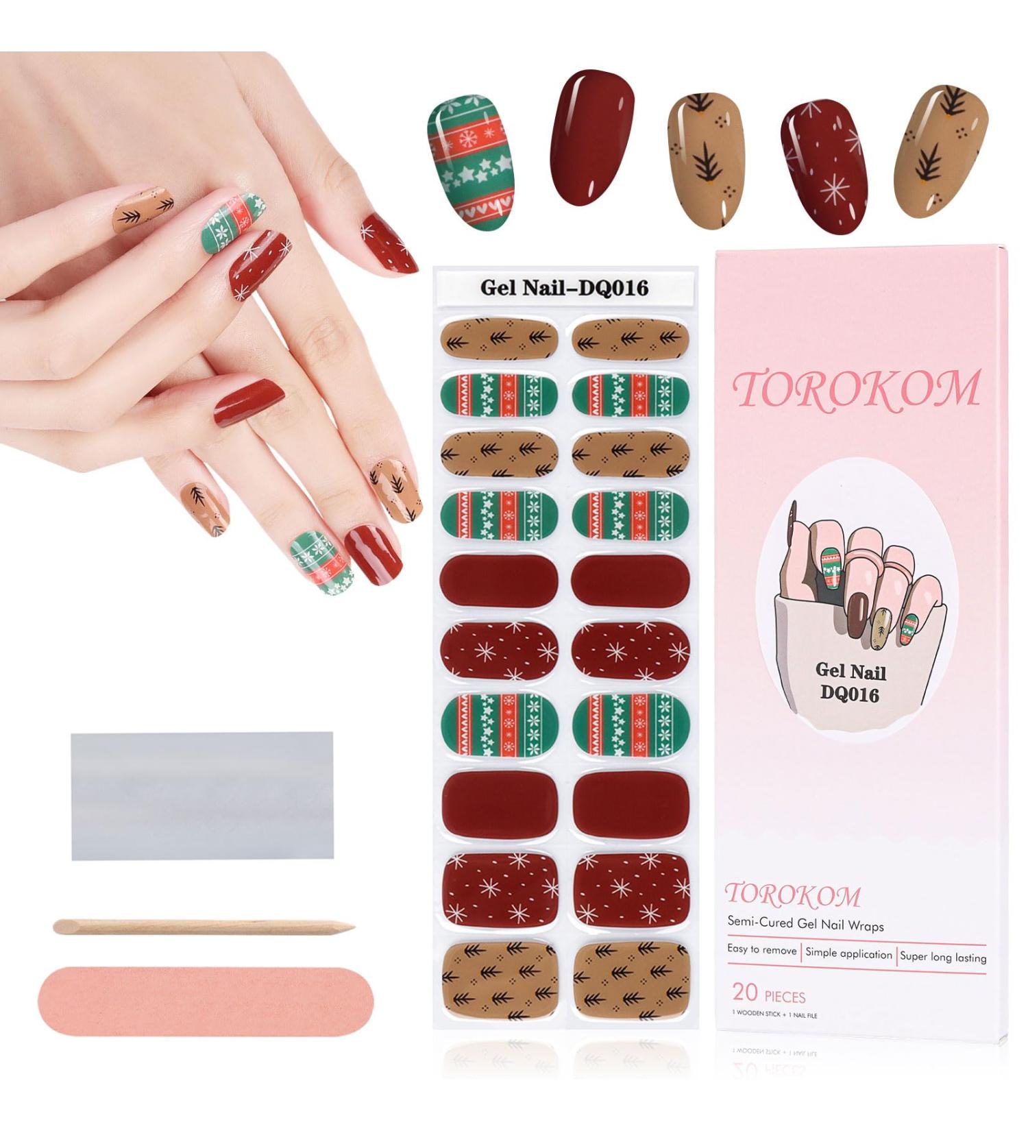 EBANKU Christmas Glitter Gel Nail Polish Strips - Long Lasting, Waterproof Full Wraps Stickers with Nail File & Wipes - UV/LED Lamp Required | SDTRK16 - Buy Online on GoSupps.com
