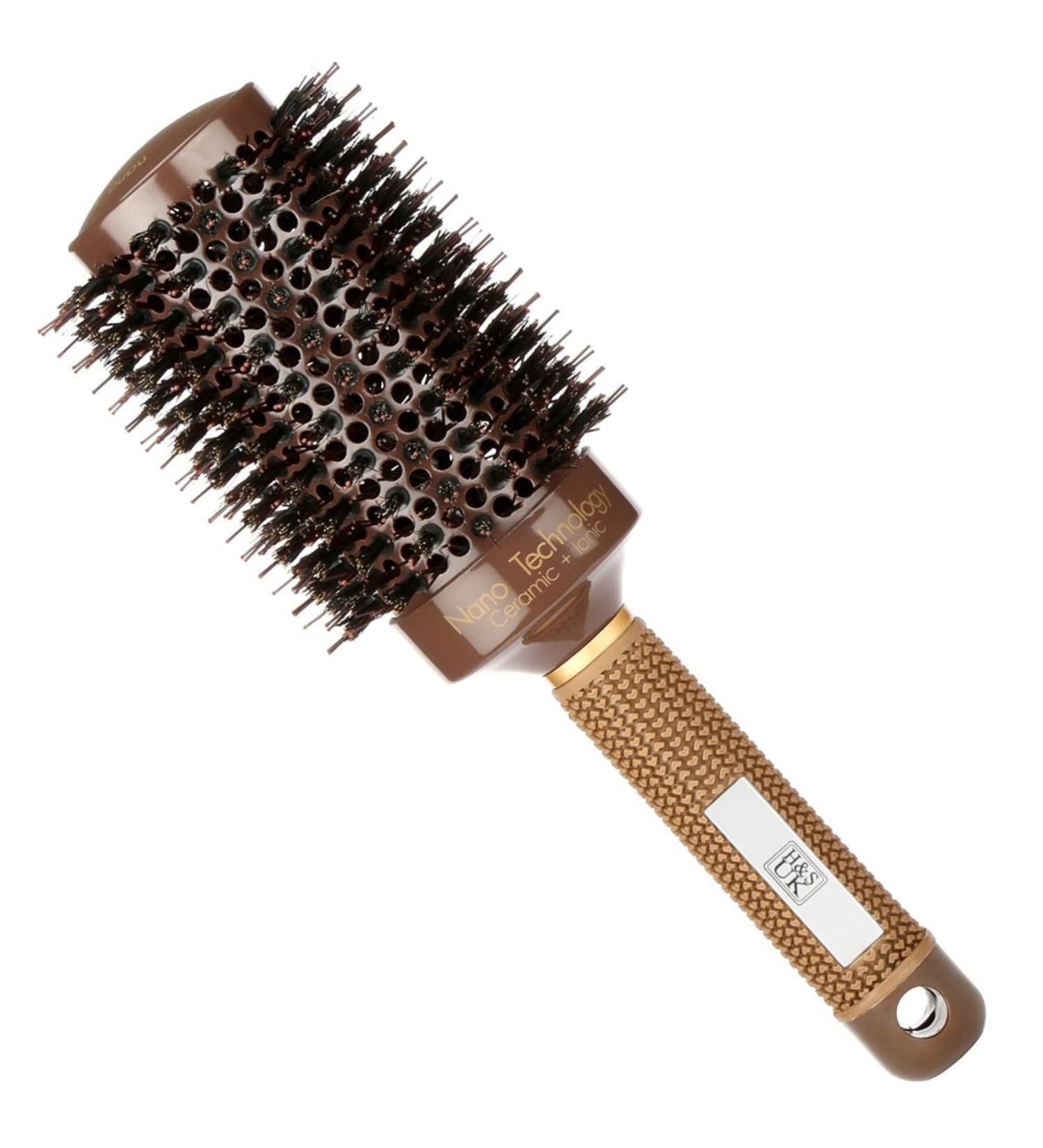 H&S 53mm Large Round Barrel Boar Bristle Hair Brush | Nano Ceramic Ionic Technology | Brown - Buy Online on GoSupps.com