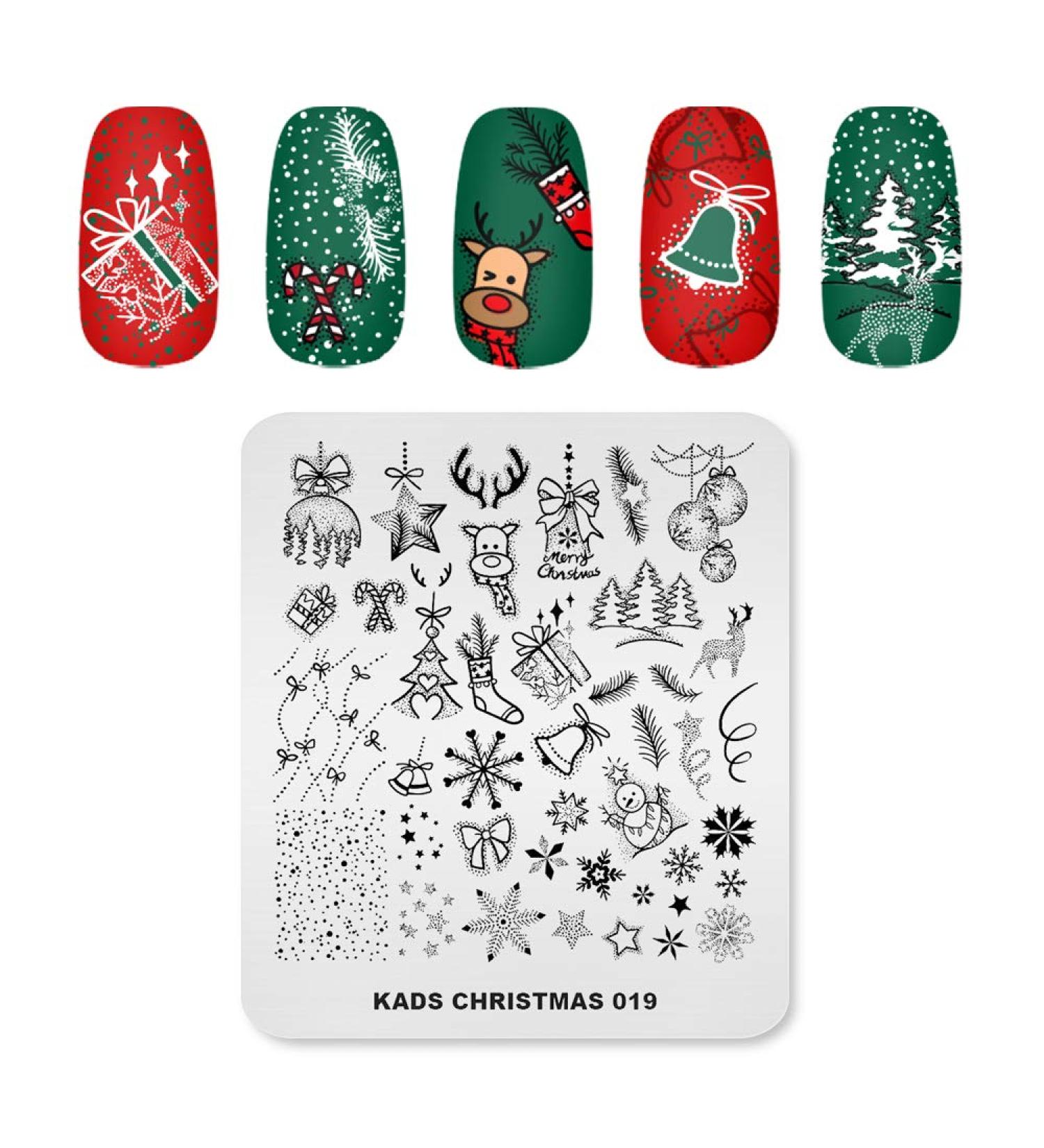 Christmas Nail Art Stamping Plate - Festive Elk, Snowman, Bell, Balloon & Tree Design Tool (CH019) - Buy Online on GoSupps.com