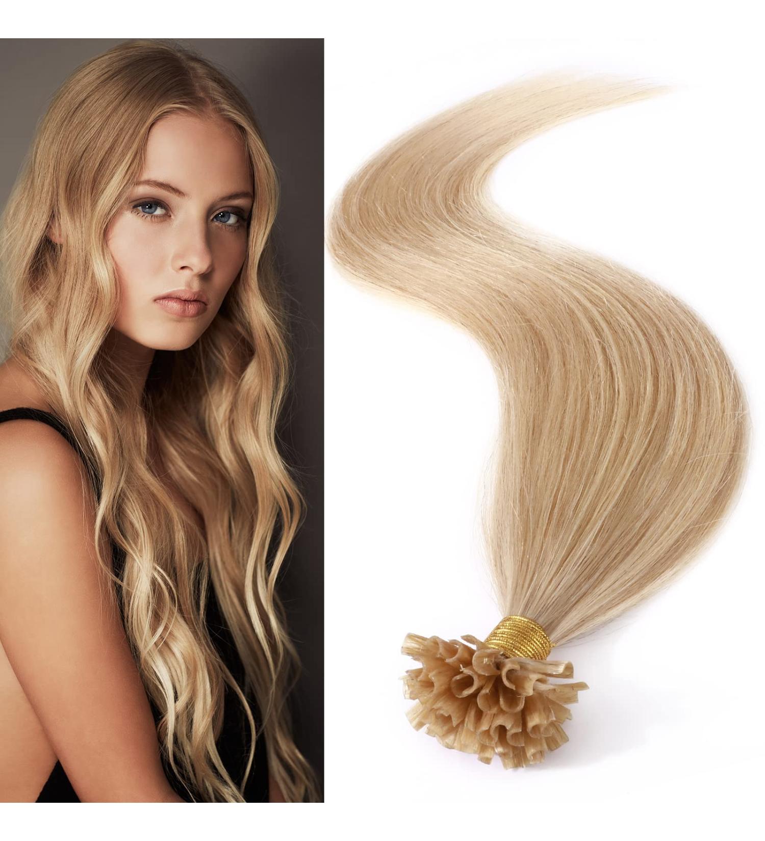 Prebonded U Tip Hair Extensions 50S Keratin Nail Tip Real Remy Human Hair (22"-50g #24 Natural Blonde) - Buy Online on GoSupps.com