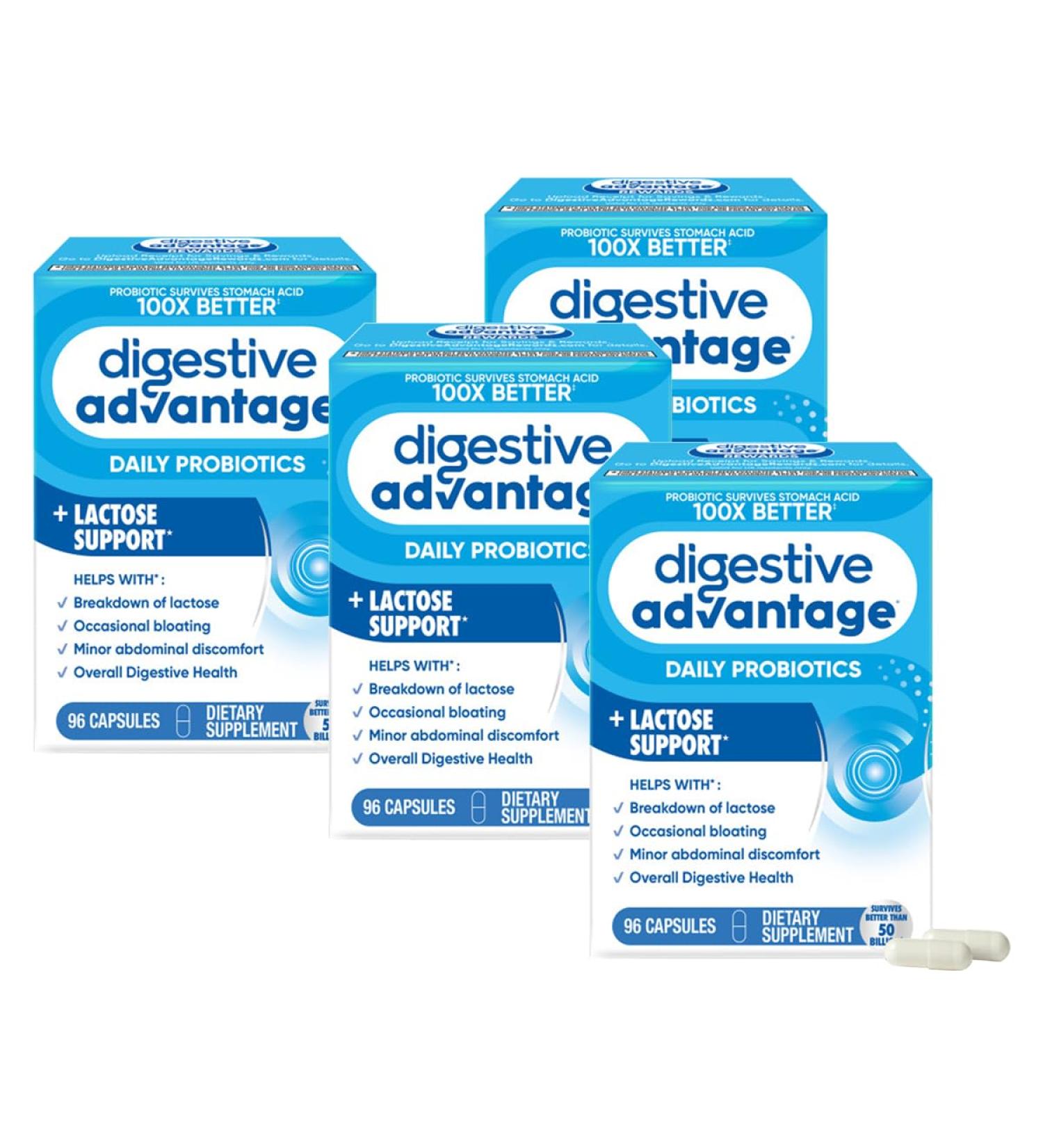 Digestive Advantage Lactose Defense Enzymes + Probiotics for Women & Men Occasional Bloating Lactose Breakdown Minor Abdominal Discomfort Immune Support 96 Count Capsules (4 Pack) - Buy Online on GoSupps.com