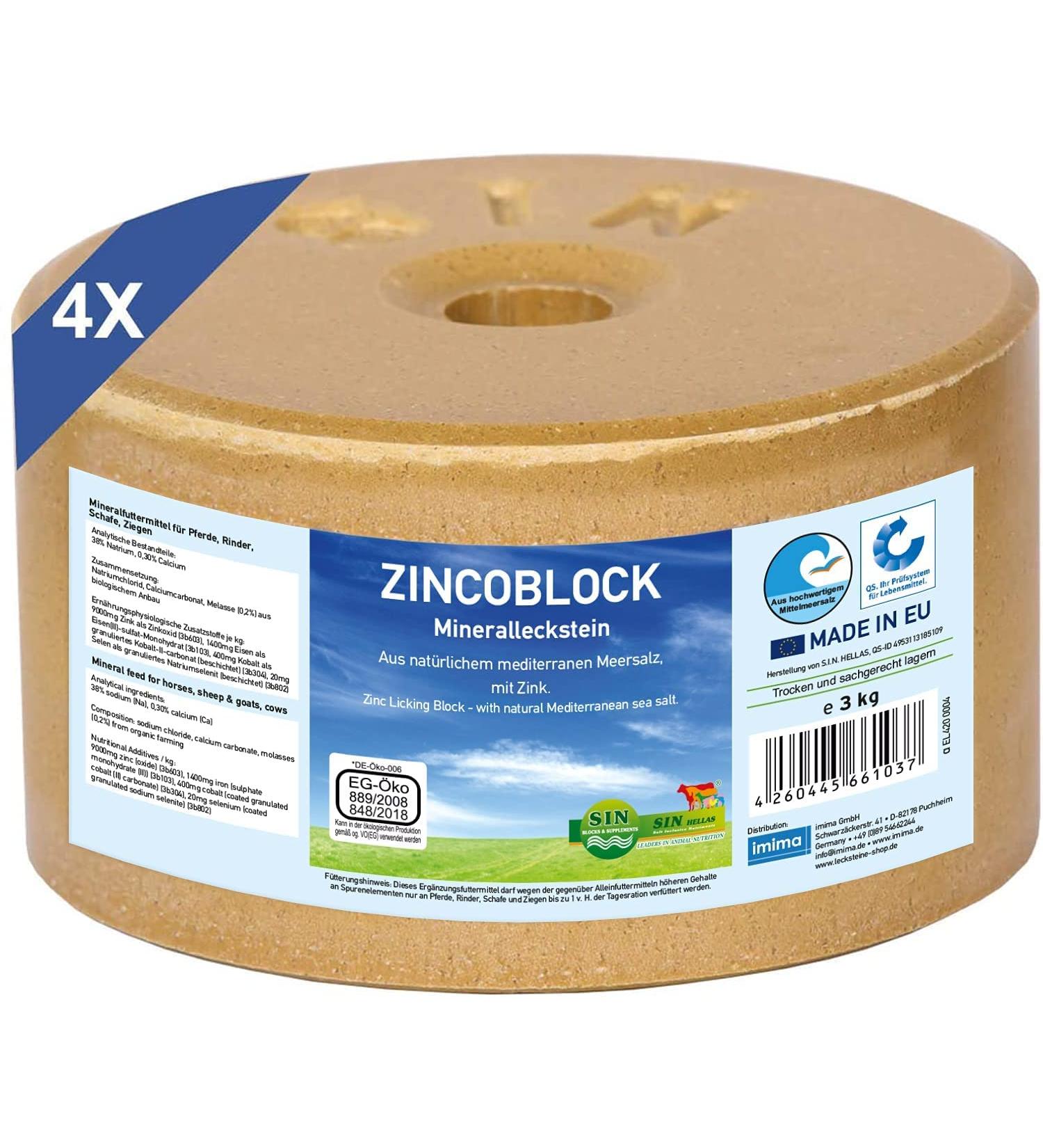 Imima ZincoBlock Set - 4x3 kg Mineral Licking Stones for Horses with Zinc Iron Cobalt & Selenium - Mediterranean Salt Supplement Feed - Buy Online on GoSupps.com
