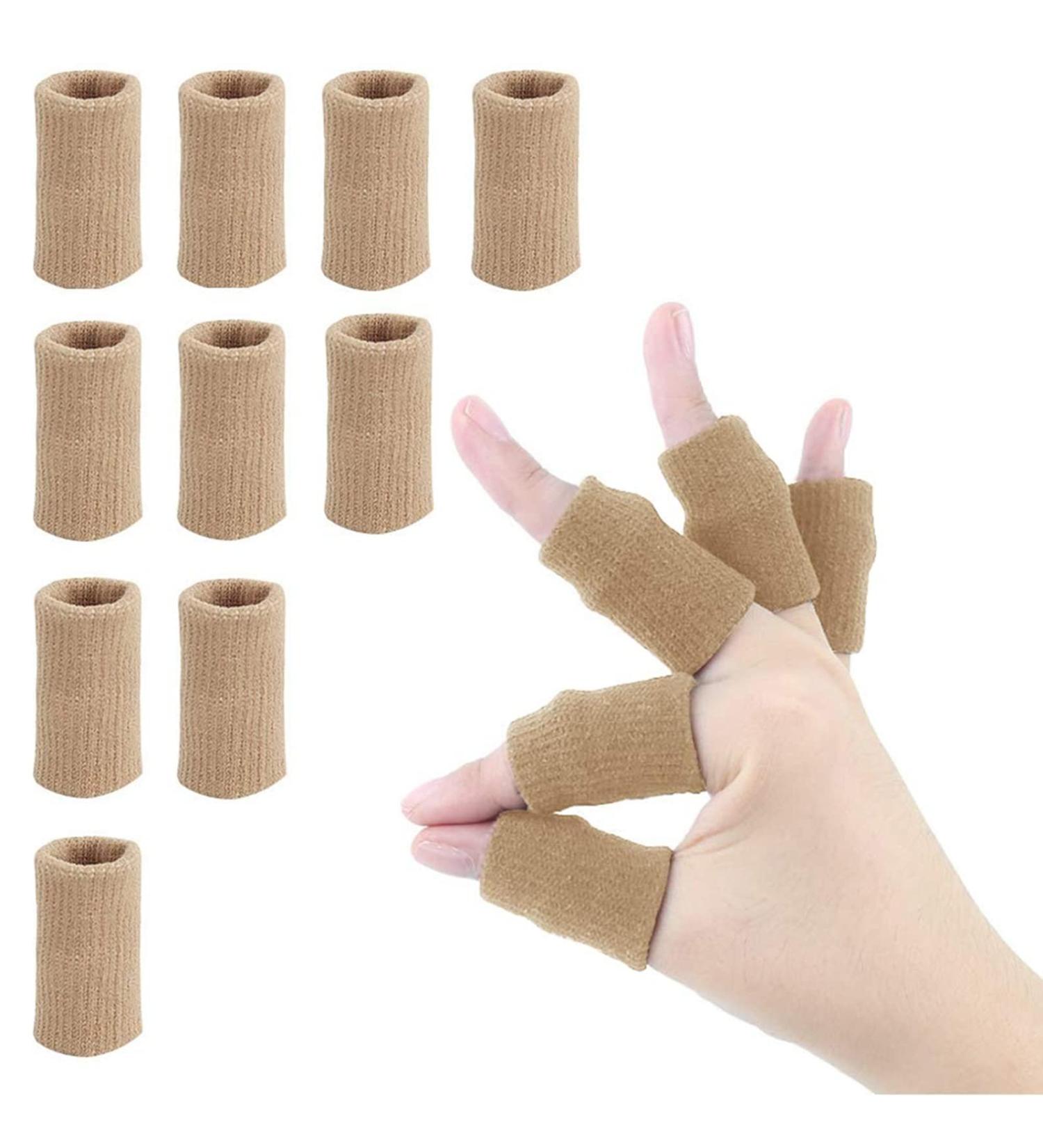 Zittop Finger Sleeves - 10 Pcs Thumb Splint Brace for Arthritis Pain Relief & Sports (Beige) - Breathable Elastic Finger Tape - Buy Online on GoSupps.com