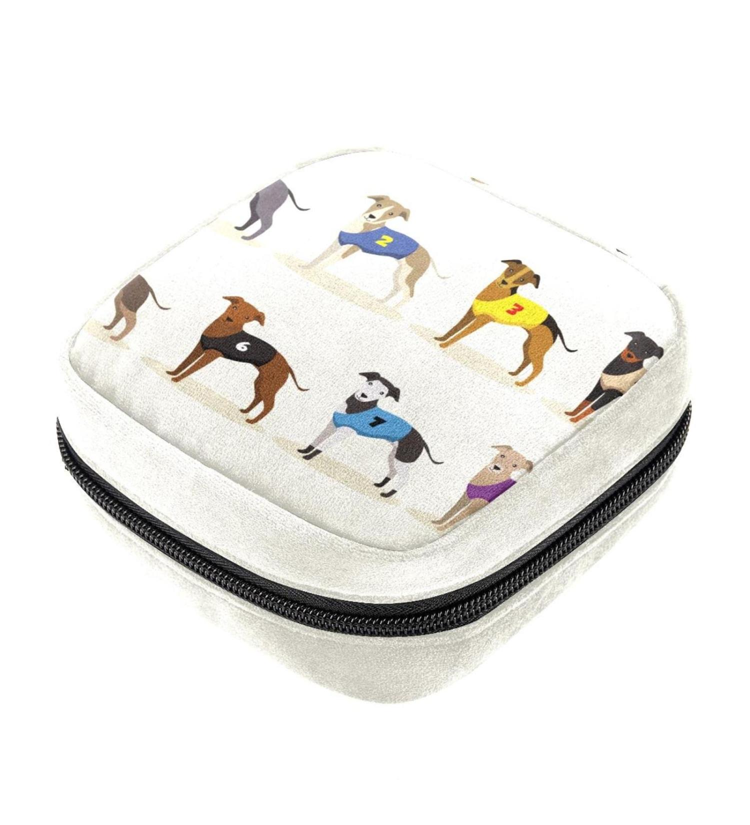 Menstruation Pad Bag with Zipper | Stylish Napkin & Tampon Bag for Women & Girls - Racing Shipping Dog Design - Color 4 - Buy Online on GoSupps.com
