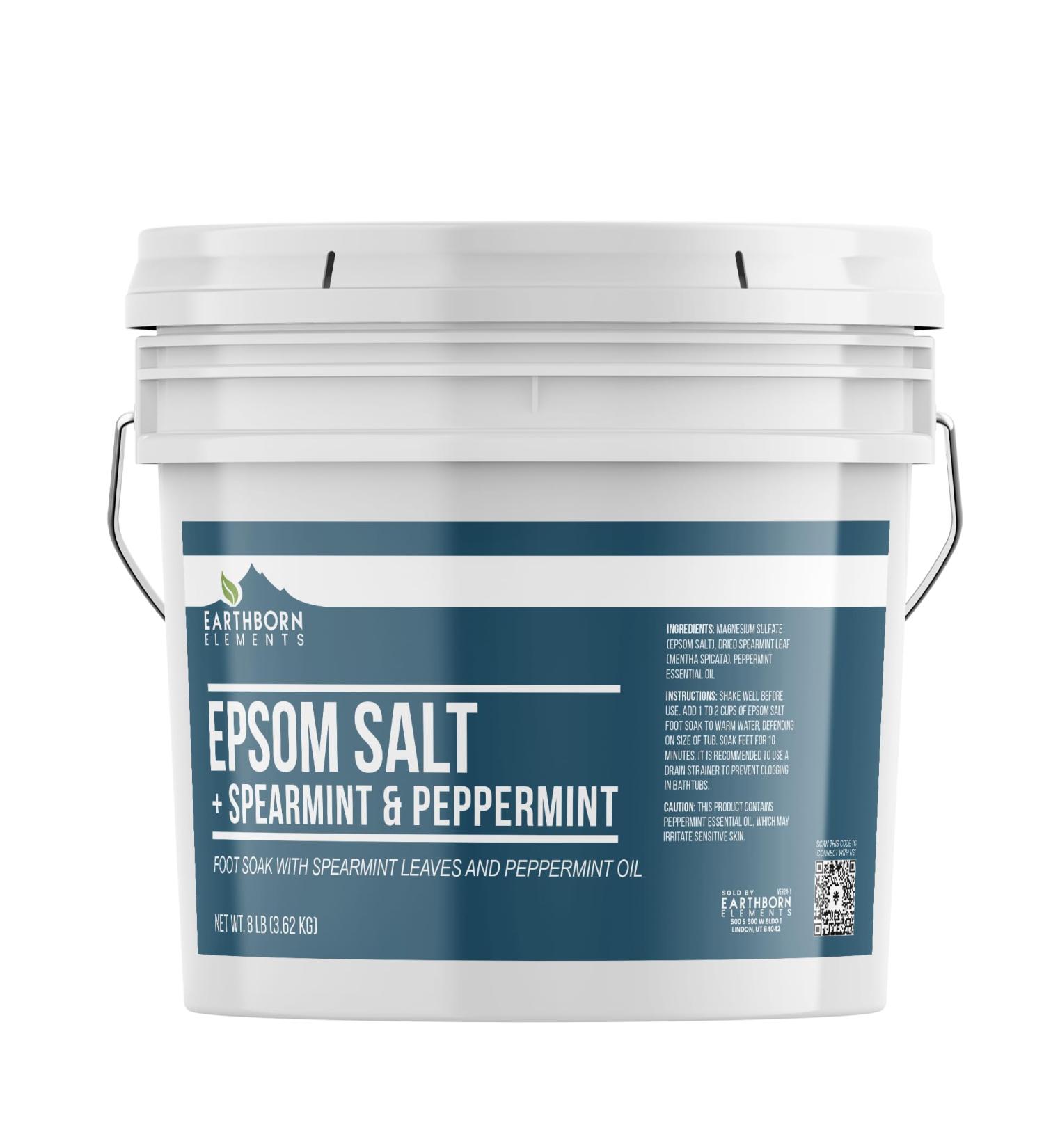 Earthborn Elements Spearmint & Peppermint Epsom Salt Foot Soak - 1 Gallon Minty Aroma - Pure & Refreshing Foot Relief - Buy Online on GoSupps.com