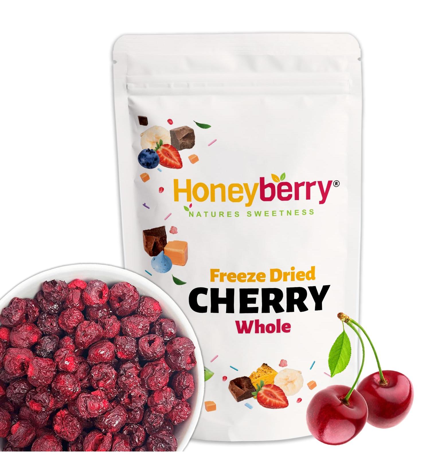 Honeyberry Solutions LTD Whole Freeze Dried Cherries 100g Freeze Dried Fruit Dried Fruits Sour Cherries Freeze Dried Without Added Sugars for Baking Snacks Muesli Desserts and Cocktails - Buy Online on GoSupps.com