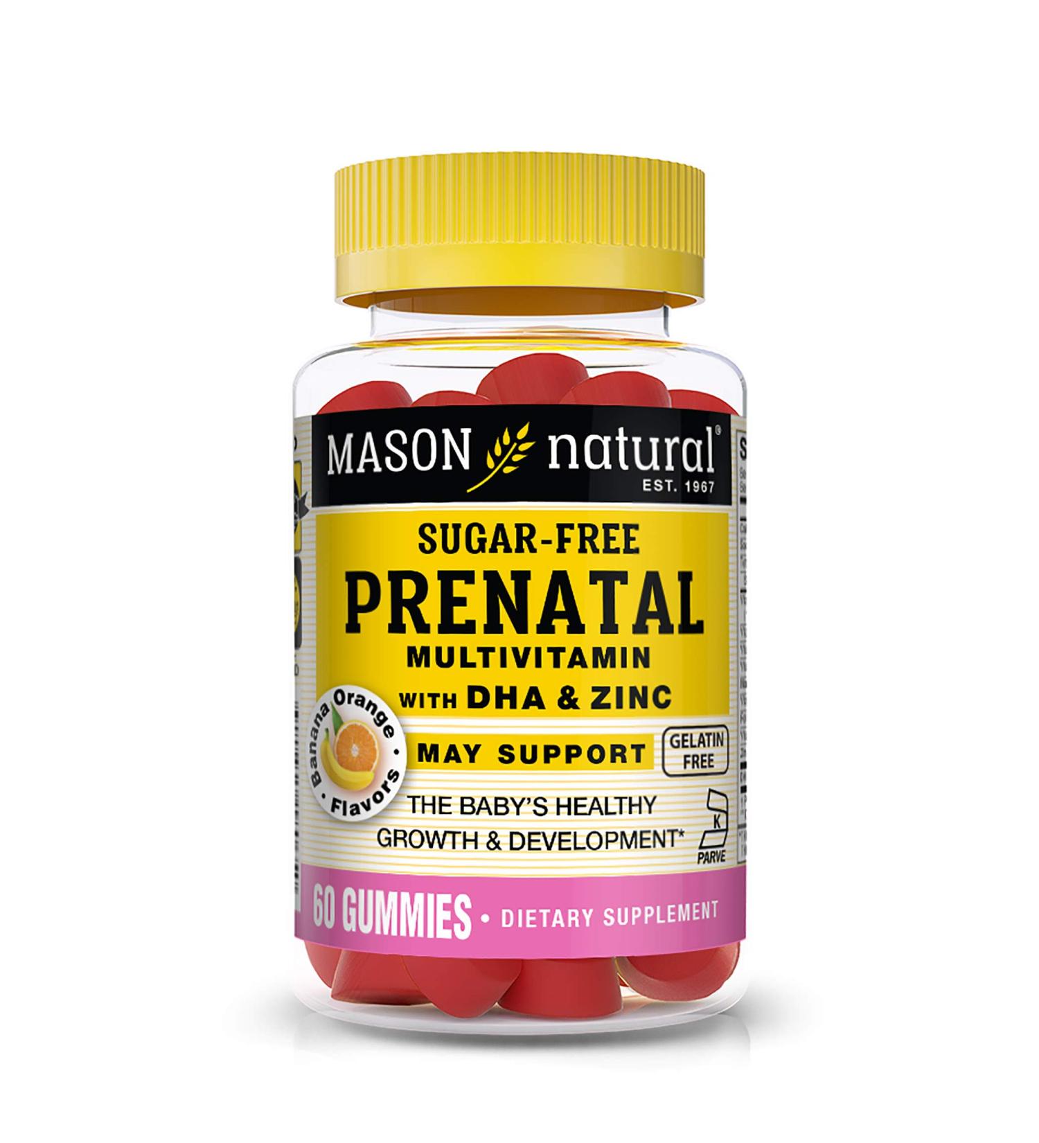 Mason Natural Prenatal Multivitamin with DHA & Zinc Sugar-Free Banana Orange 60 Gummies