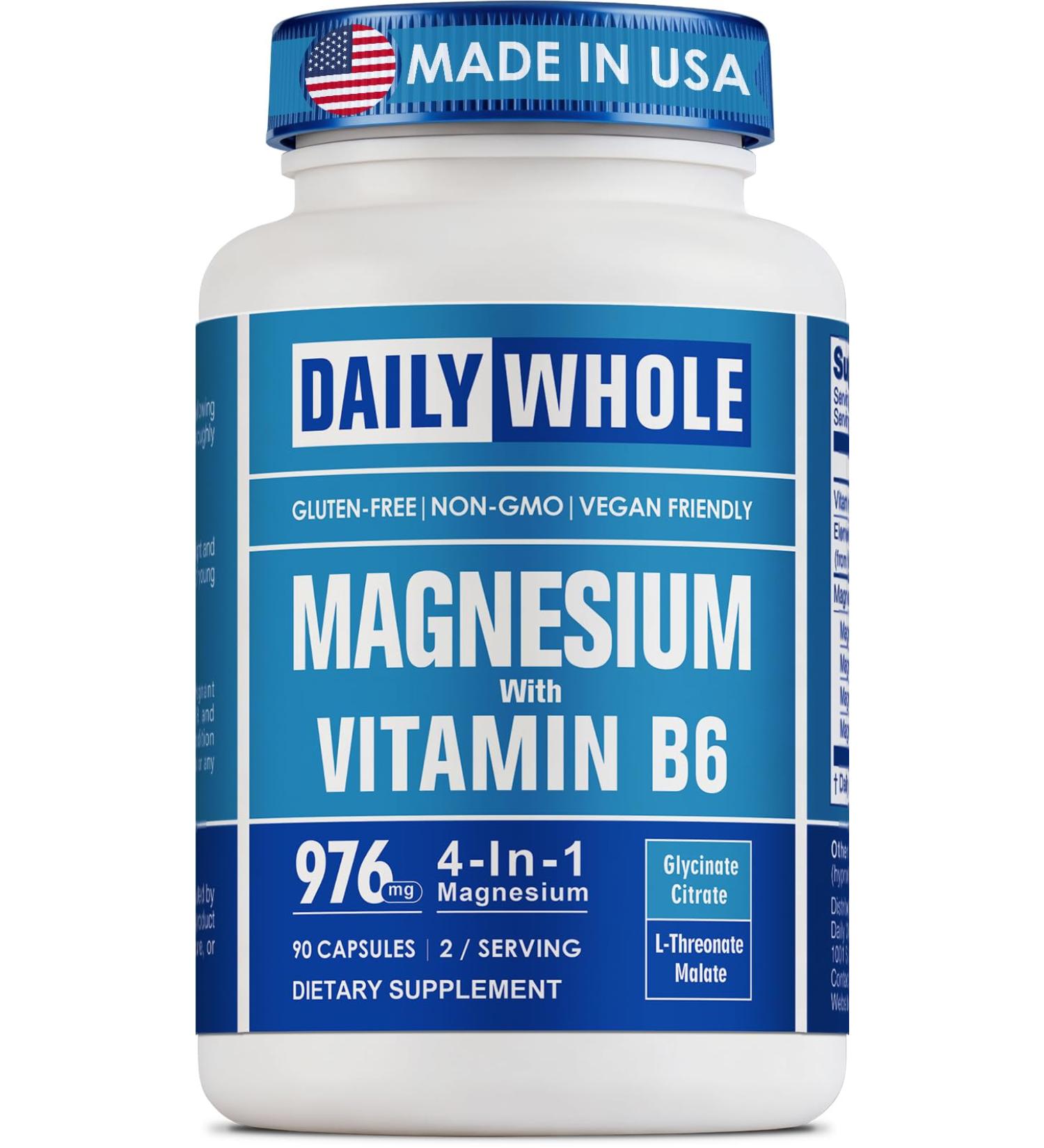 Magnesium Glycinate 4-in-1 Complex for Women, 976mg of Magnesium Glycinate, Citrate, Malate, L-Threonate & Vitamin B6 Supplement for Health | Third Party Tested, Gluten Free, Non-GMO - Easy to Swallow 90 Count (Pack of 1) - Buy Online on GoSupps.com