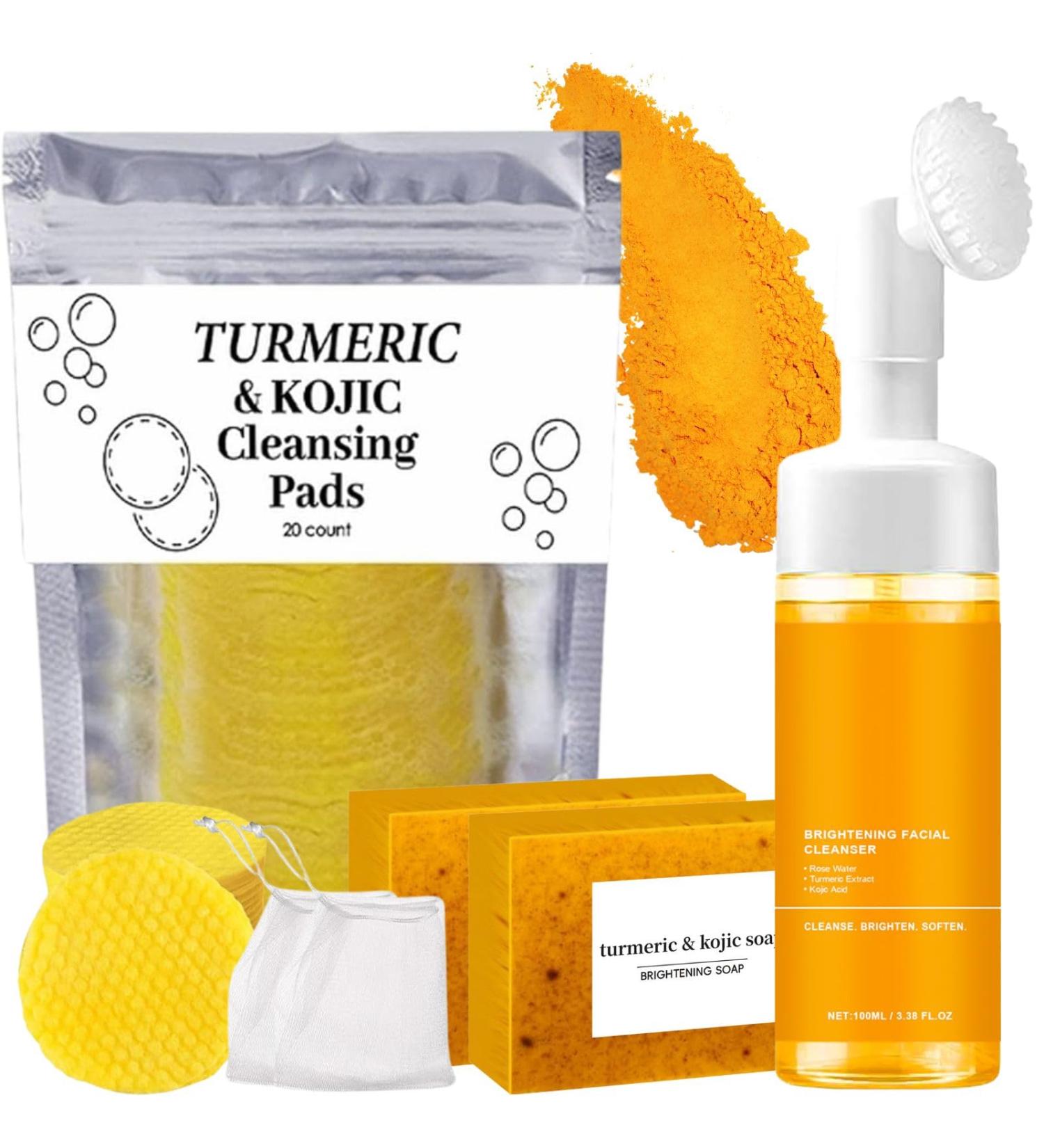 4PCS Turmeric Wash and Cleaning Care Three Piece Kit Turmeric Trio: Facial Wash Turmeric Soap Bar & Turmeric Cleansing Exfoliating Pads Face & Body Cleansing Skincare Set - Buy Online on GoSupps.com