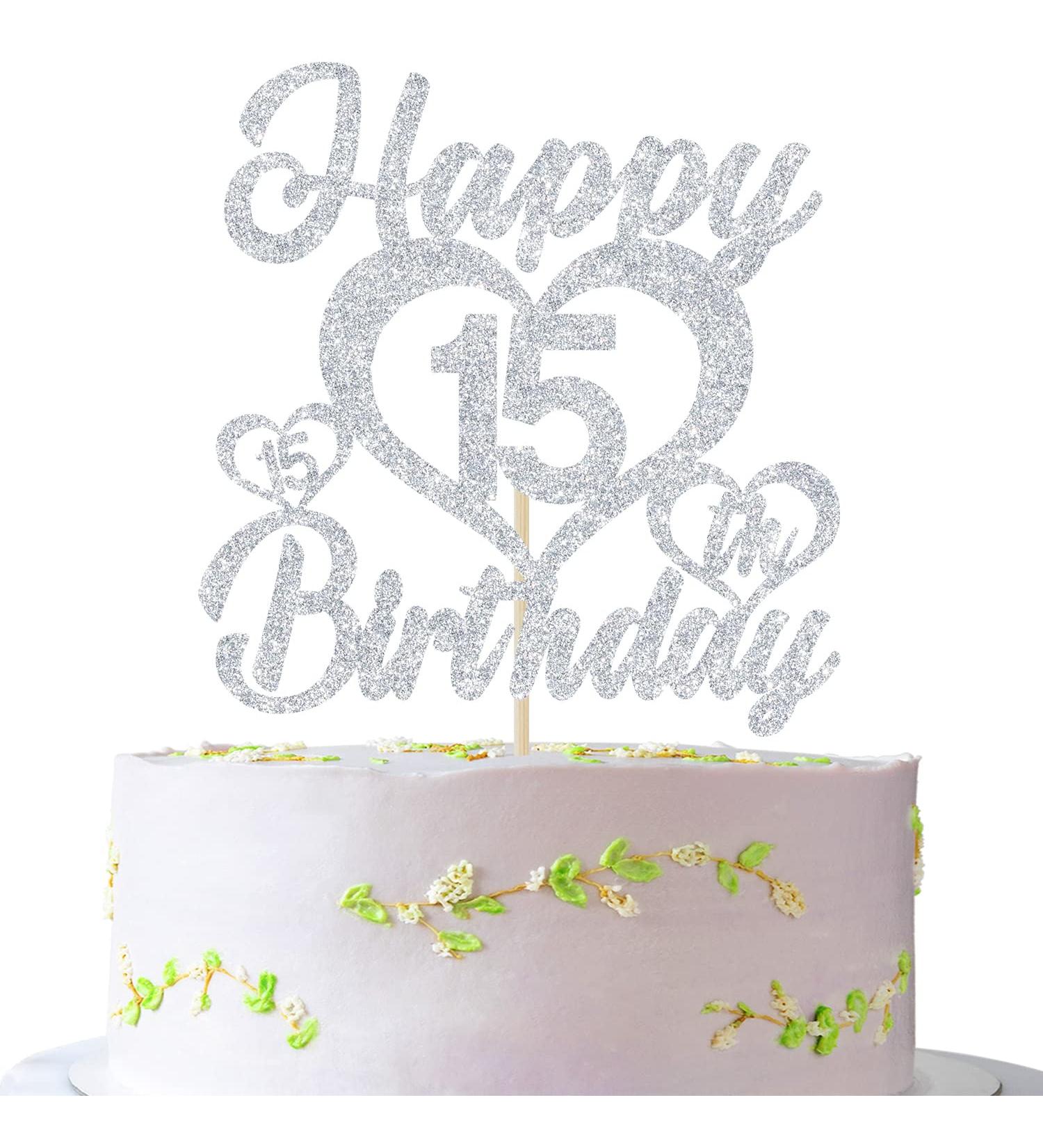 Happy 15th Birthday Cake Topper 15th Cake Topper Happy 15th Birthday Decorations for Boys/Girls Happy Bithday Party Decorations Silver Glitter - Buy Online on GoSupps.com